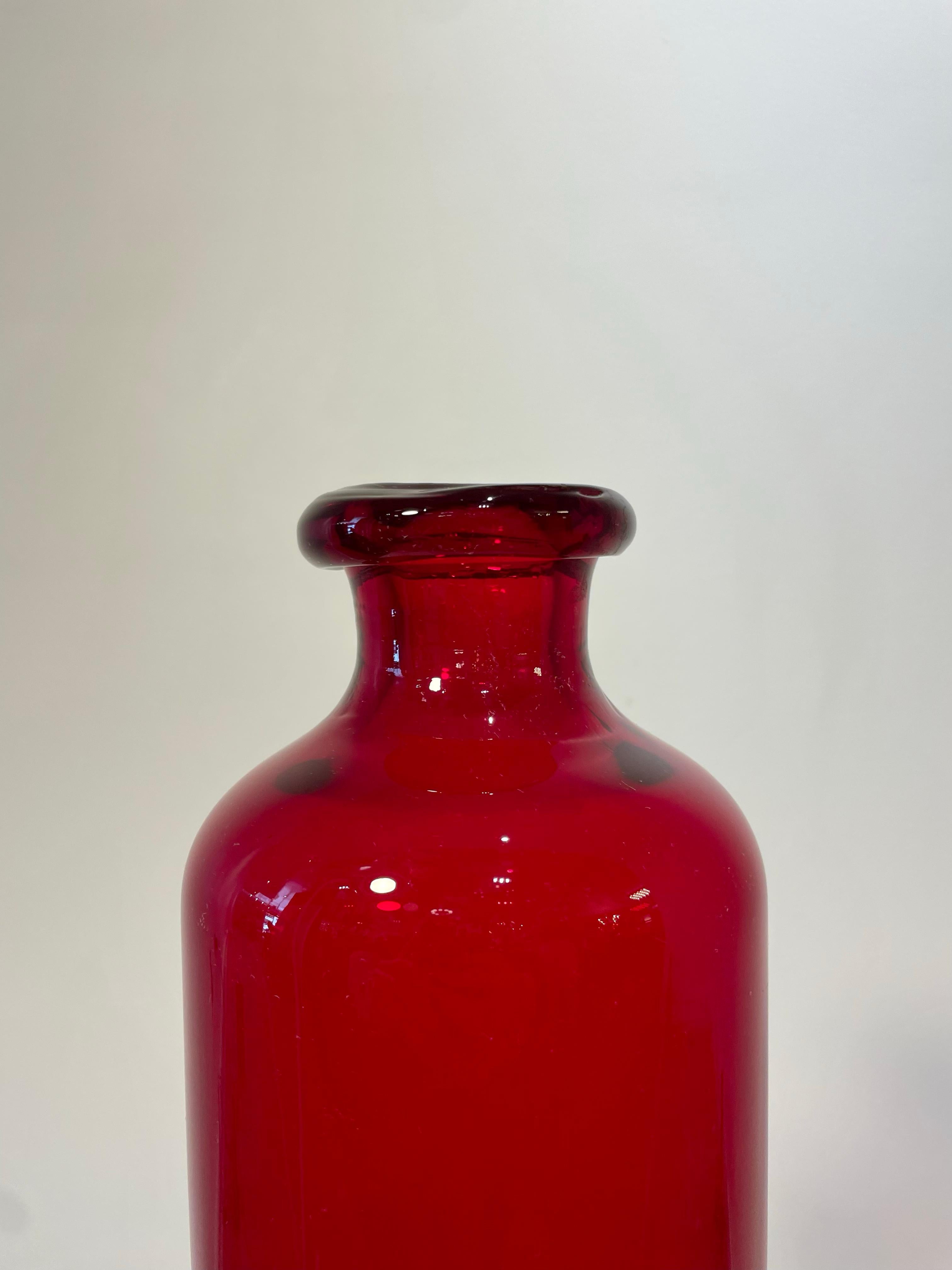 Red Vintage Murano Glass Tall Decanter In Excellent Condition In West Hollywood, CA