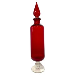 Red Vintage Murano Glass Tall Decanter