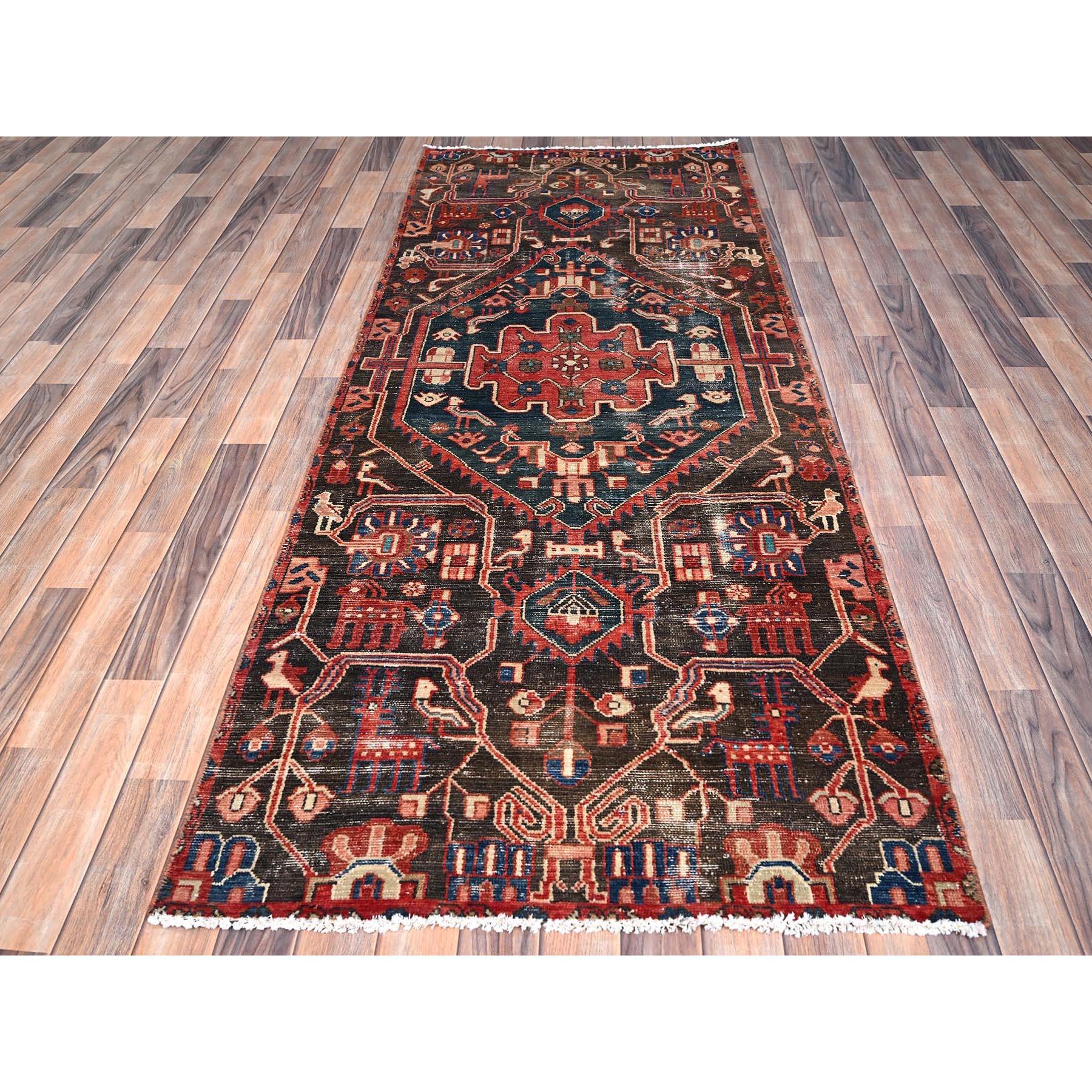 Medieval Red Vintage Northwest Persian Clean Hand Knotted Wool Distressed Wide Runner Rug For Sale