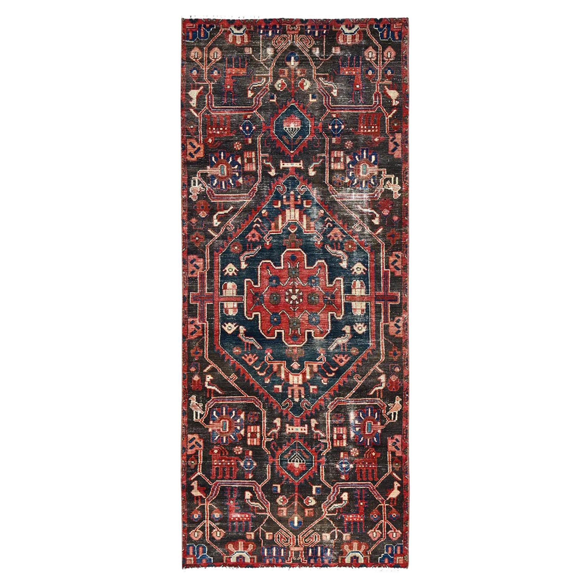 Red Vintage Northwest Persian Clean Hand Knotted Wool Distressed Wide Runner Rug