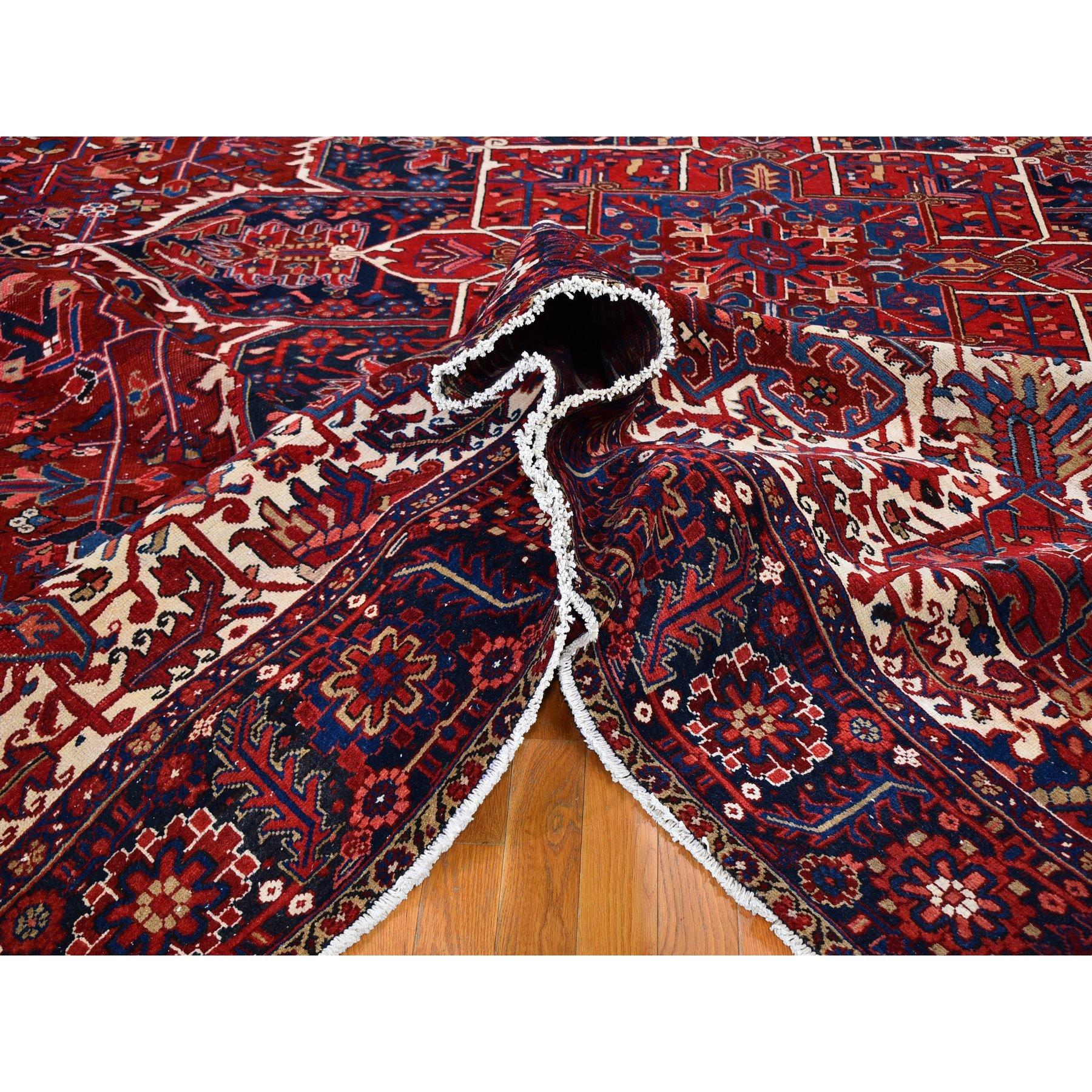 Red Vintage Oversized Persian Heriz Slight Wear Hand Knotted Wool Rug In Good Condition In Carlstadt, NJ