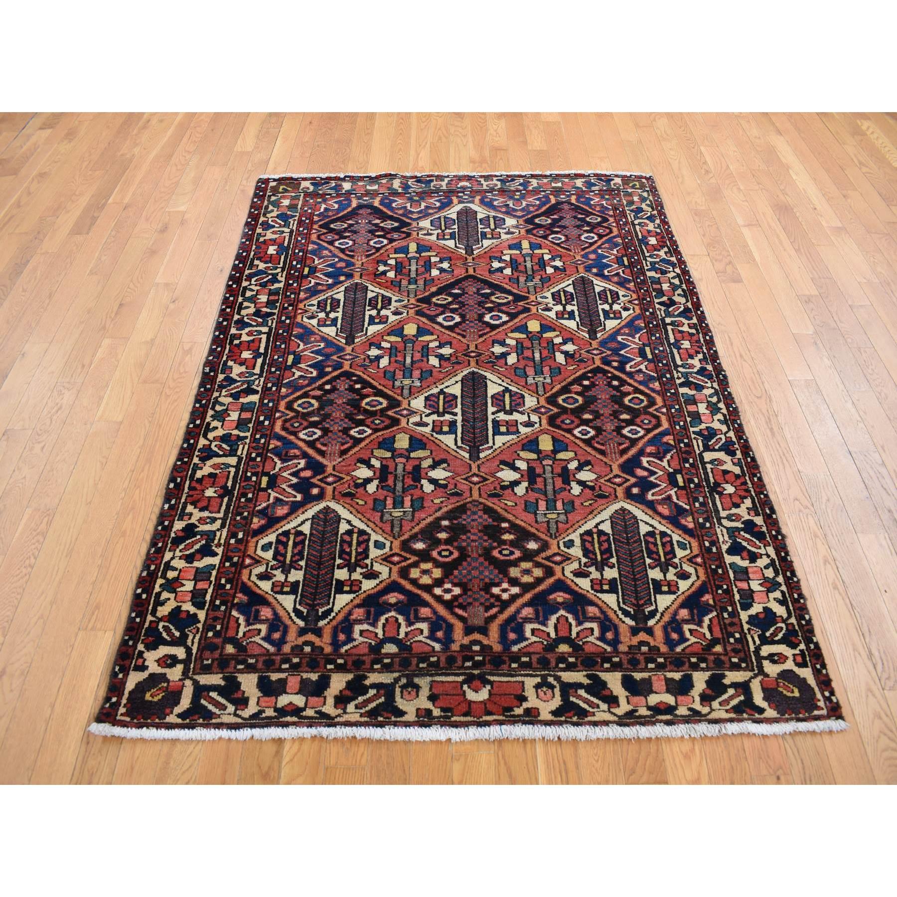 Medieval Red Vintage Persian Bakhtiar Garden Design Full Pile and Clean Hand Knotted Rug For Sale
