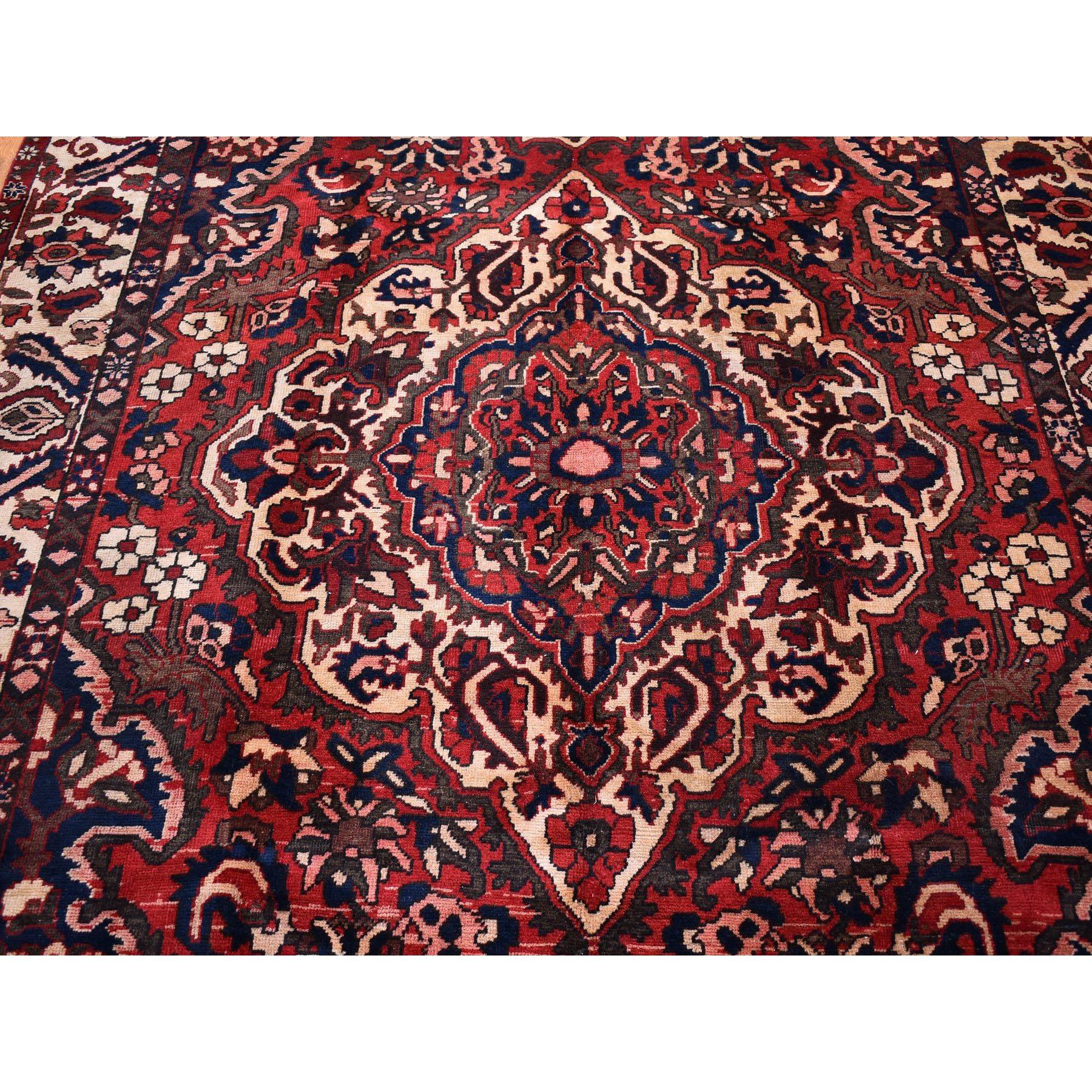Red Vintage Persian Bakhtiar Good Condition Abrash Pure Wool Hand Knotted Rug In Good Condition For Sale In Carlstadt, NJ