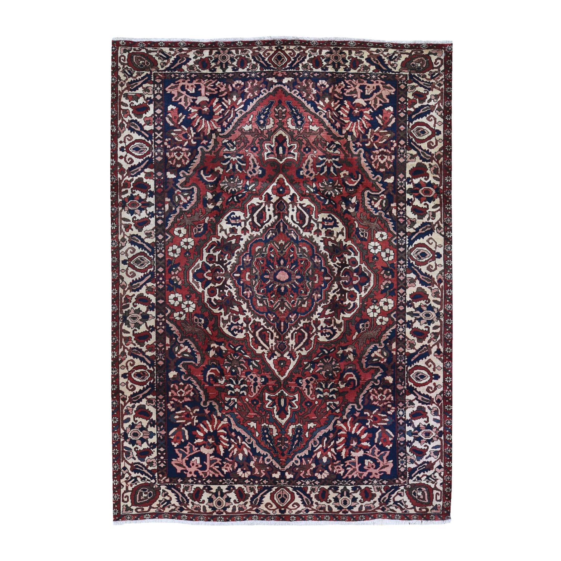 Roter handgeknüpfter persischer Bakhtiar-Teppich aus reiner Wolle in Rot, guter Zustand