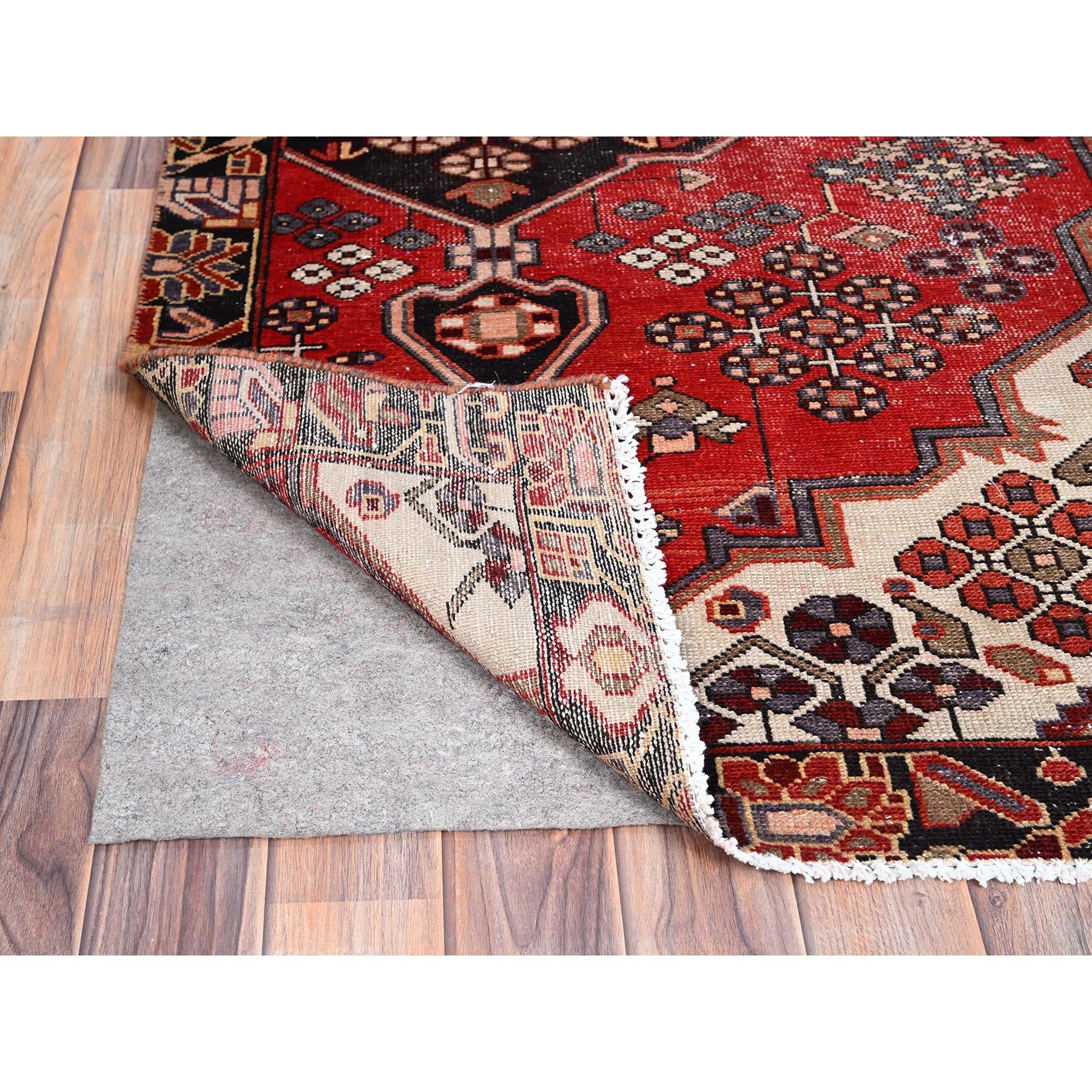 Hand-Knotted Red Vintage Persian Bakhtiari Cleaned Evenly Worn Wool Hand Knotted Rustic Rug For Sale