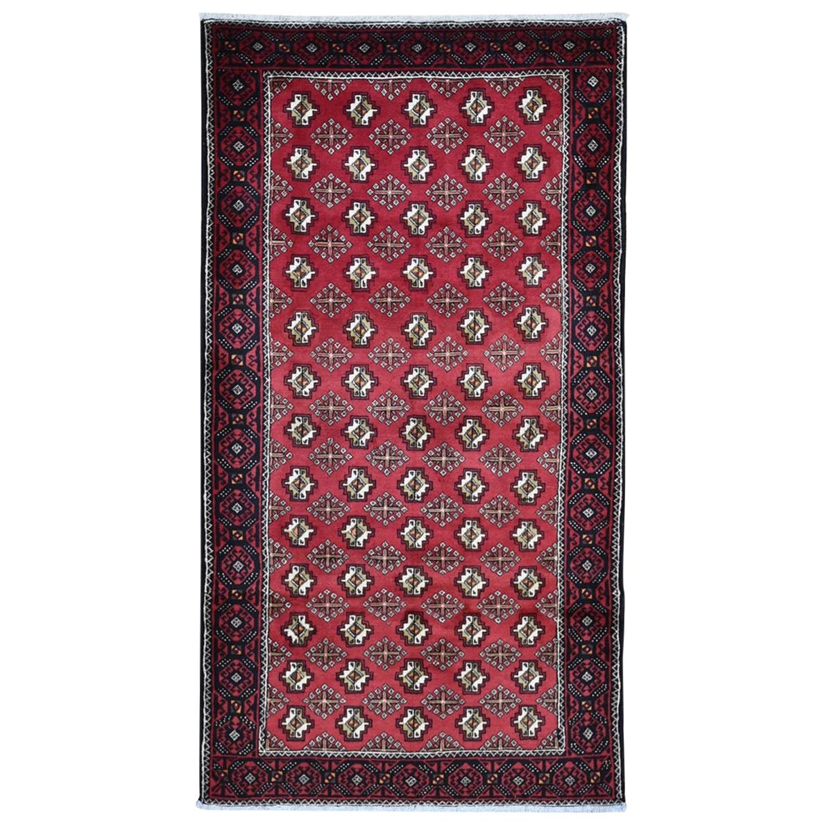 Red Vintage Persian Baluch Geometric Design Hand Knotted Oriental Rug, 4'4"x8'3"