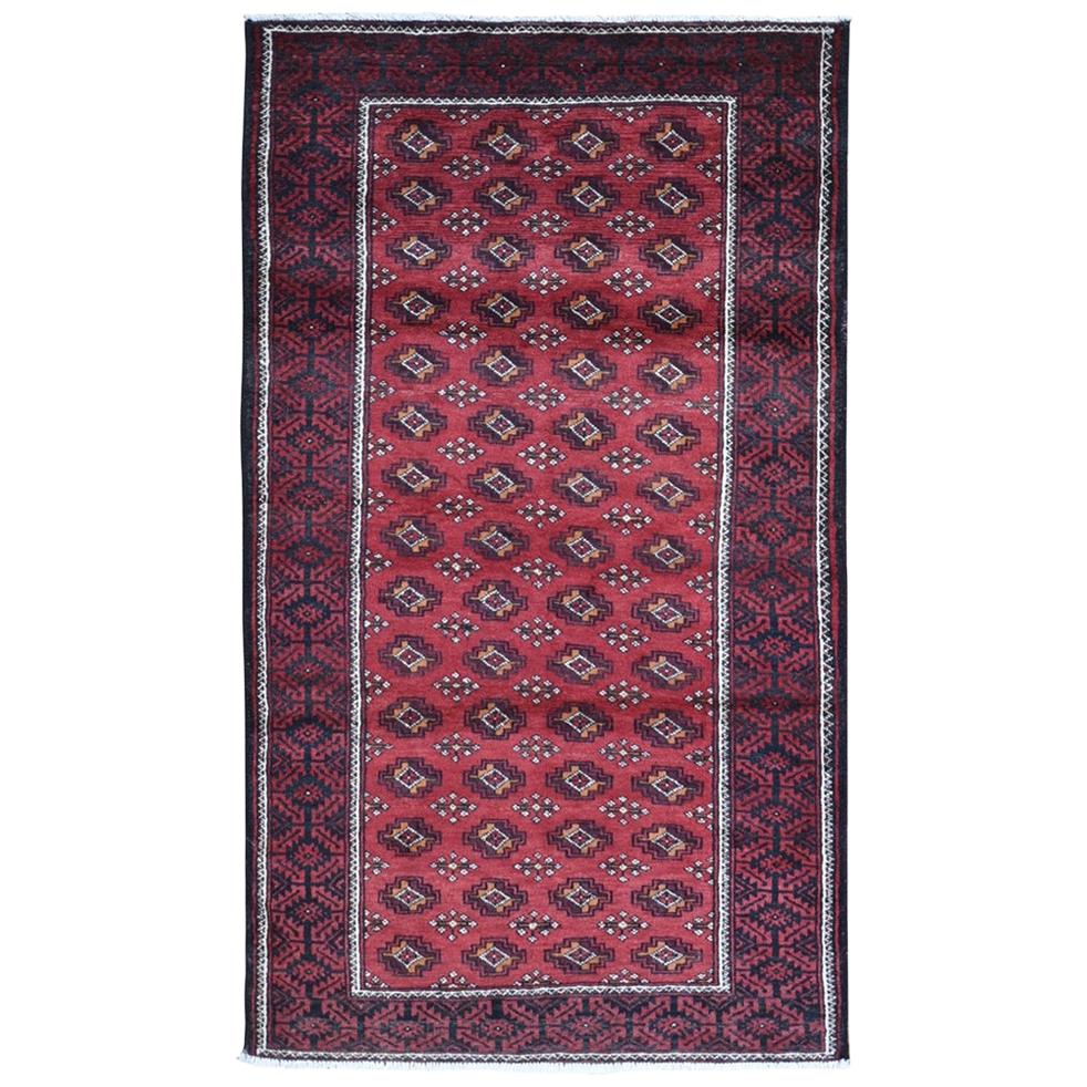 Persischer Baluch handgeknüpfter orientalischer Teppich aus Bio-Wolle in Rot, Vintage