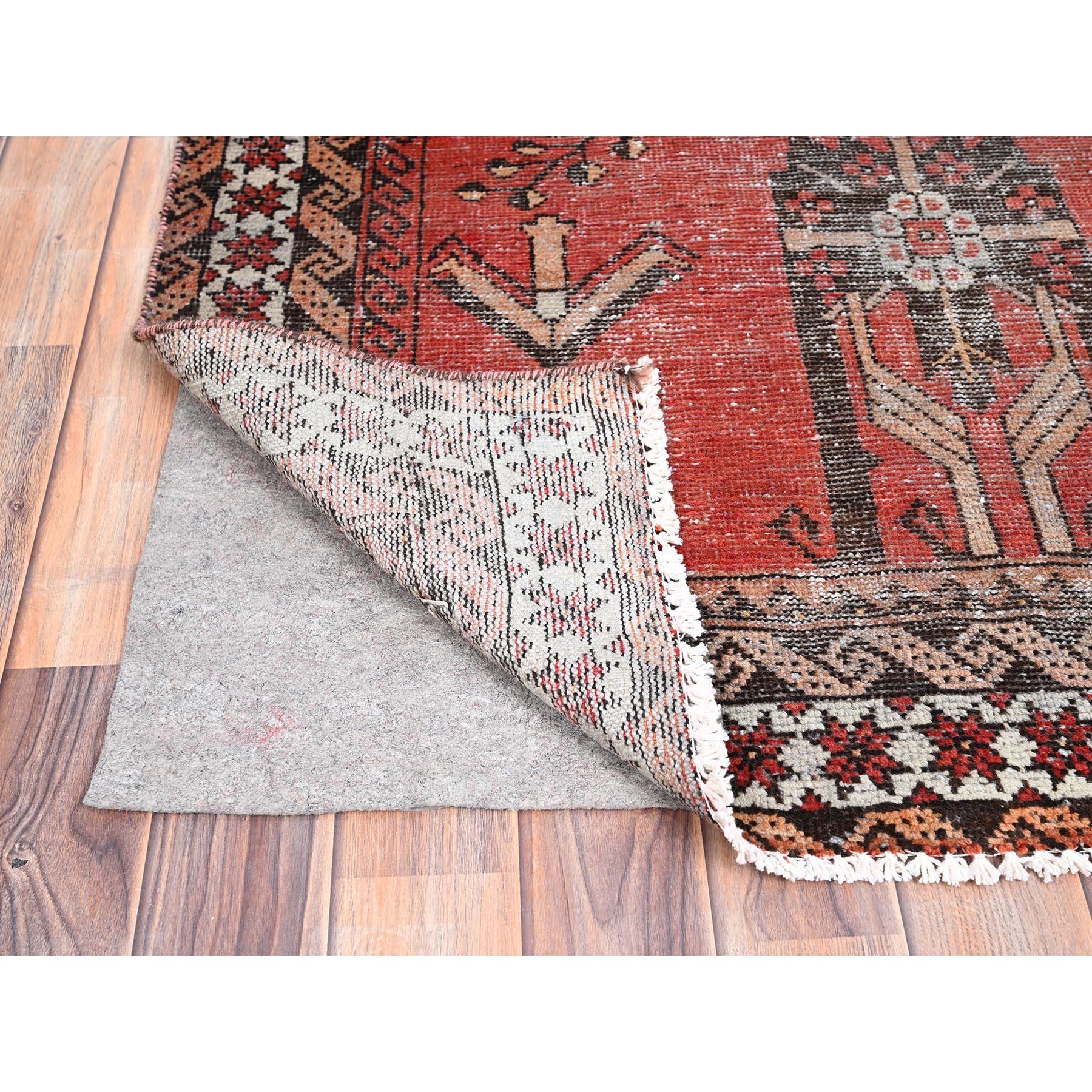Medieval Red Vintage Persian Baluch Rustic Evenly Worn Pure Wool Hand Knotted Clean Rug For Sale