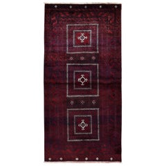 Red Vintage Persian Baluch Velvety Wool Wide Runner Hand Knotted Oriental Rug