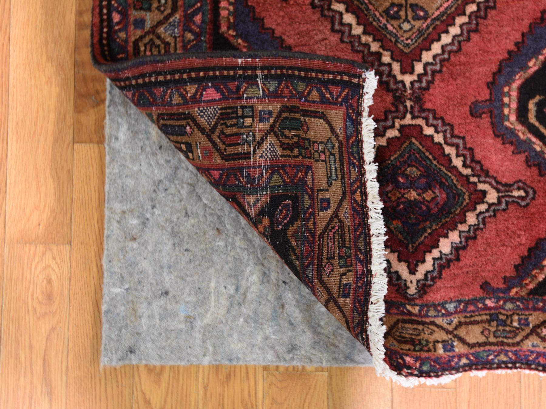 Medieval Red Vintage Persian Hamadan Abrash Full Pile Runner Hand Knotted Oriental Rug