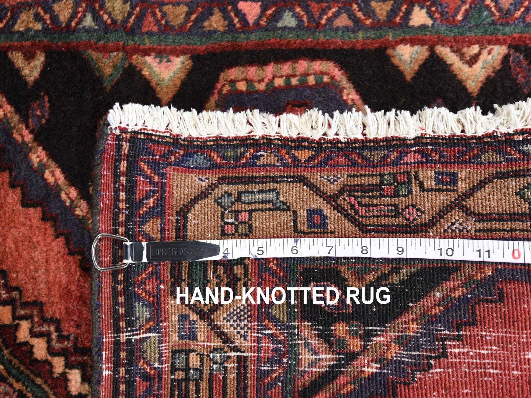 Wool Red Vintage Persian Hamadan Abrash Full Pile Runner Hand Knotted Oriental Rug