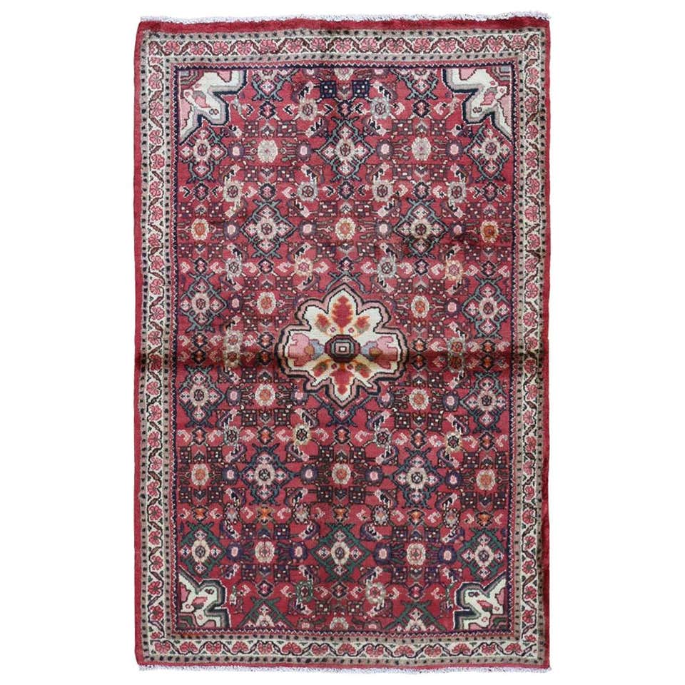 Red Persian Hamadan Pure Wool Hand Knotted Oriental Rug For Sale at ...