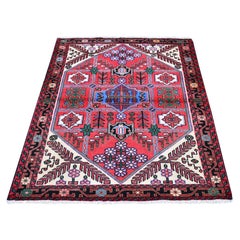 Red Retro Persian Hamadan Excellent Cond Tribal Design Wool Hand Knotted Rug