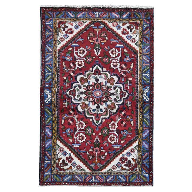 Red Persian Hamadan Pure Wool Hand Knotted Oriental Rug For Sale at ...