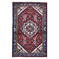 Red Retro Persian Hamadan Flower Design Pure Wool Hand Knotted Oriental Rug