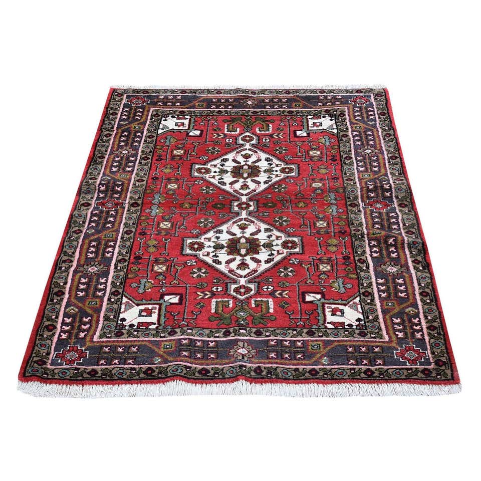 Red Persian Hamadan Pure Wool Hand Knotted Oriental Rug For Sale at ...