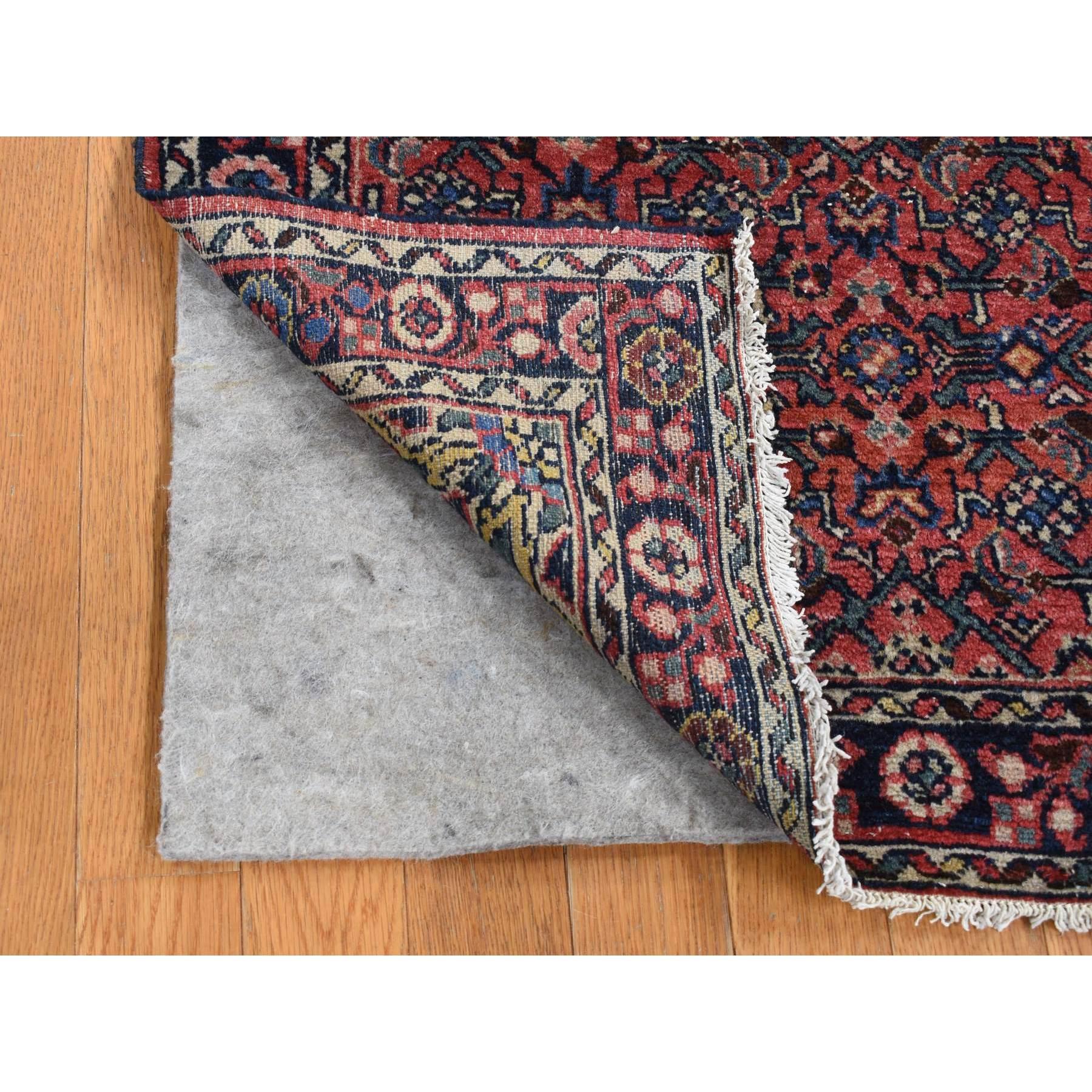 Medieval Red Vintage Persian Hamadan Some Wear Clean Pure Wool Hand Knotted Runner Rug