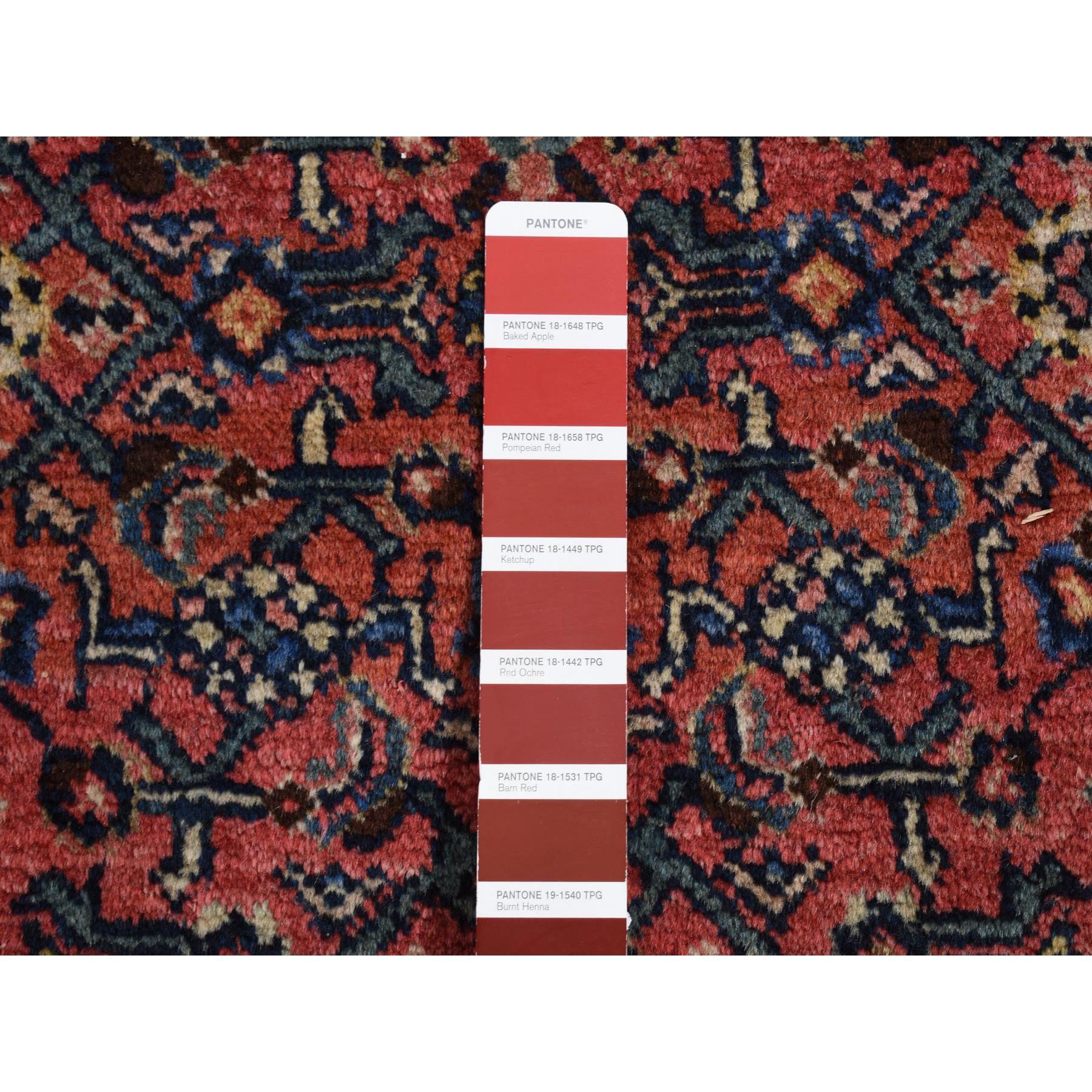 Red Vintage Persian Hamadan Some Wear Clean Pure Wool Hand Knotted Runner Rug In Good Condition In Carlstadt, NJ