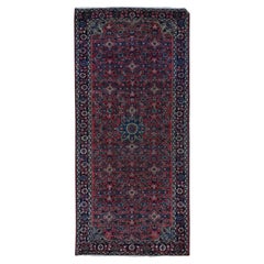 Red Vintage Persian Hamadan Some Wear Clean Pure Wool Hand Knotted Runner Rug