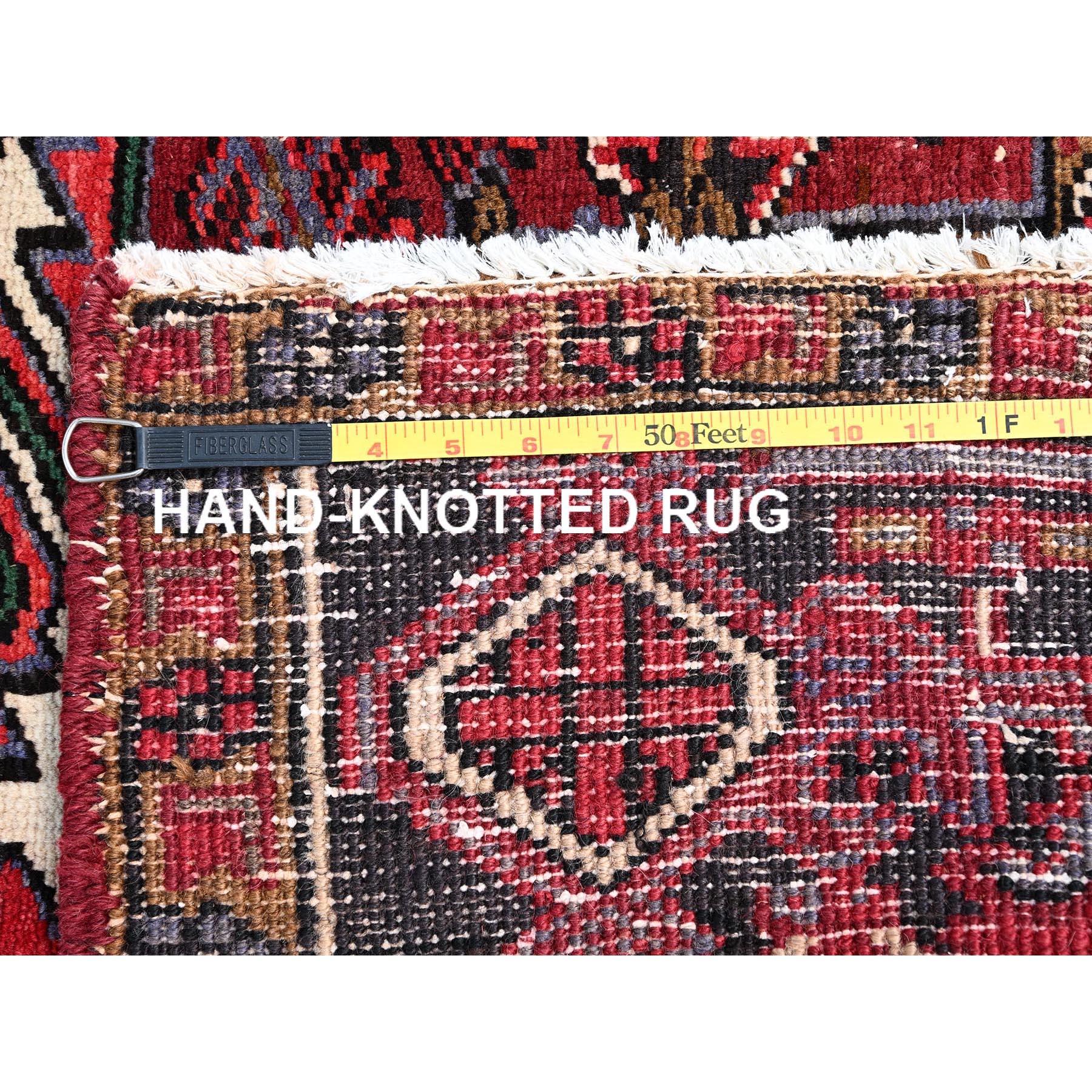 Red Vintage Persian Hand knotted Heriz Distressed Clean Pure Wool Oriental Rug For Sale 6