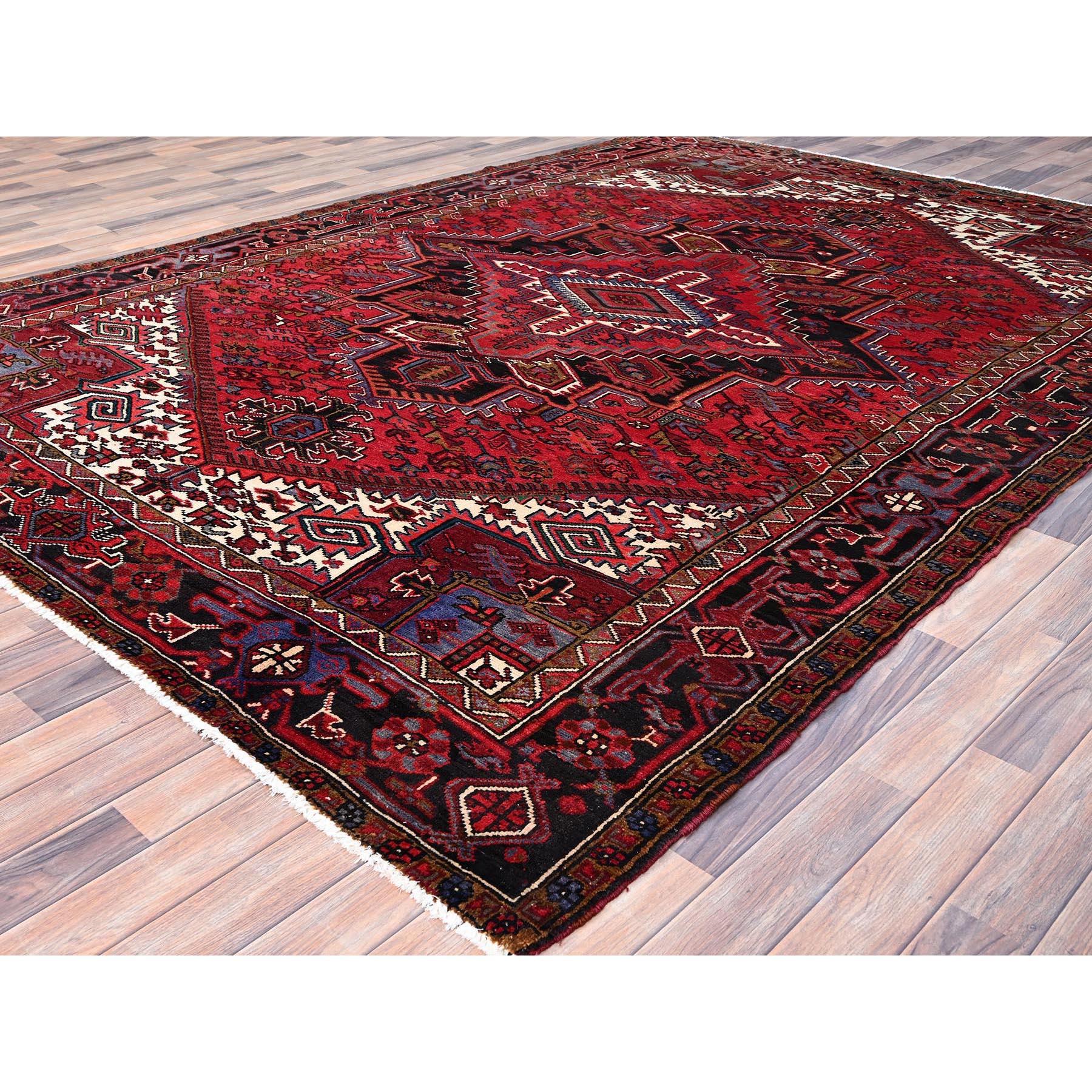 Hand-Knotted Red Vintage Persian Hand knotted Heriz Distressed Clean Pure Wool Oriental Rug For Sale