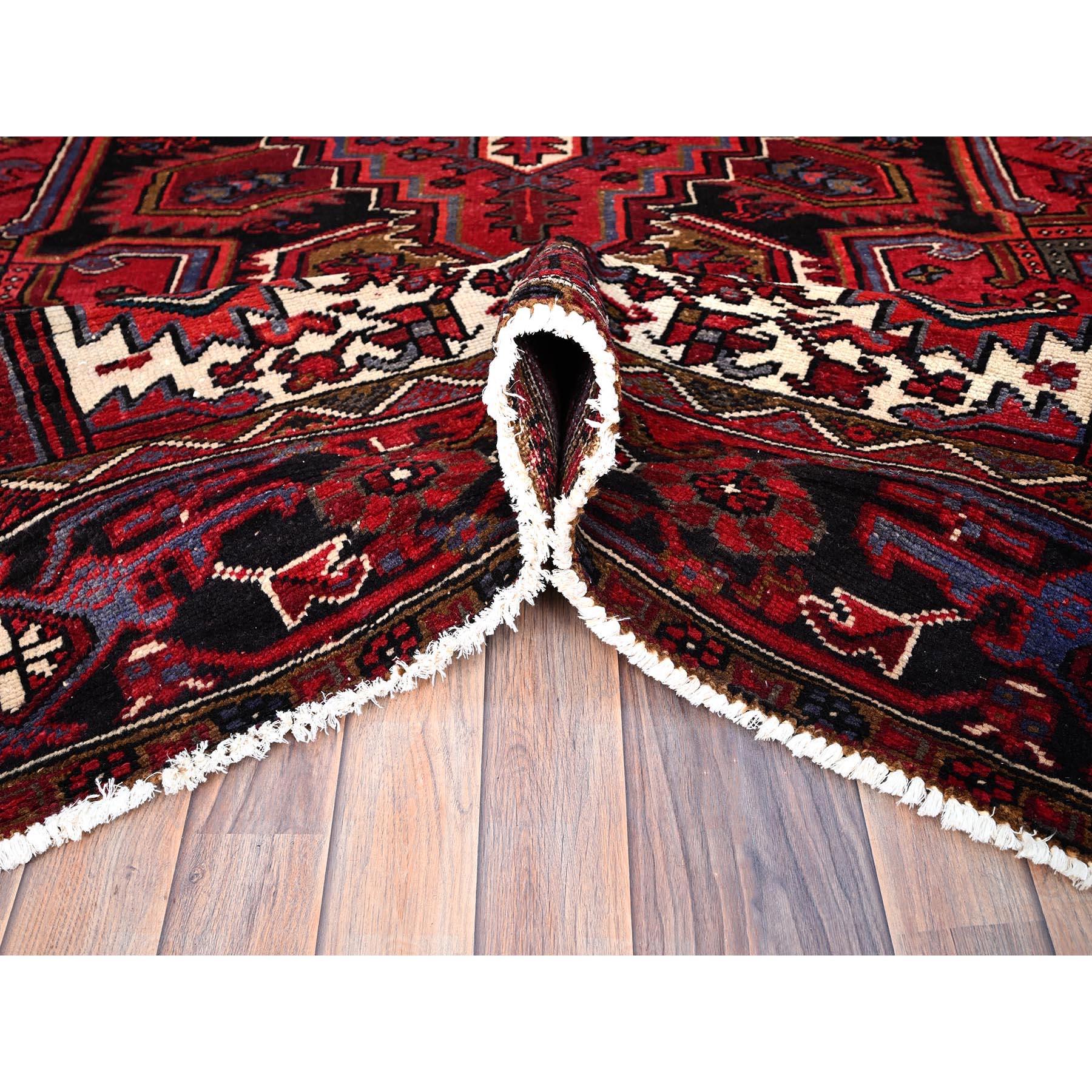 Mid-20th Century Red Vintage Persian Hand knotted Heriz Distressed Clean Pure Wool Oriental Rug For Sale