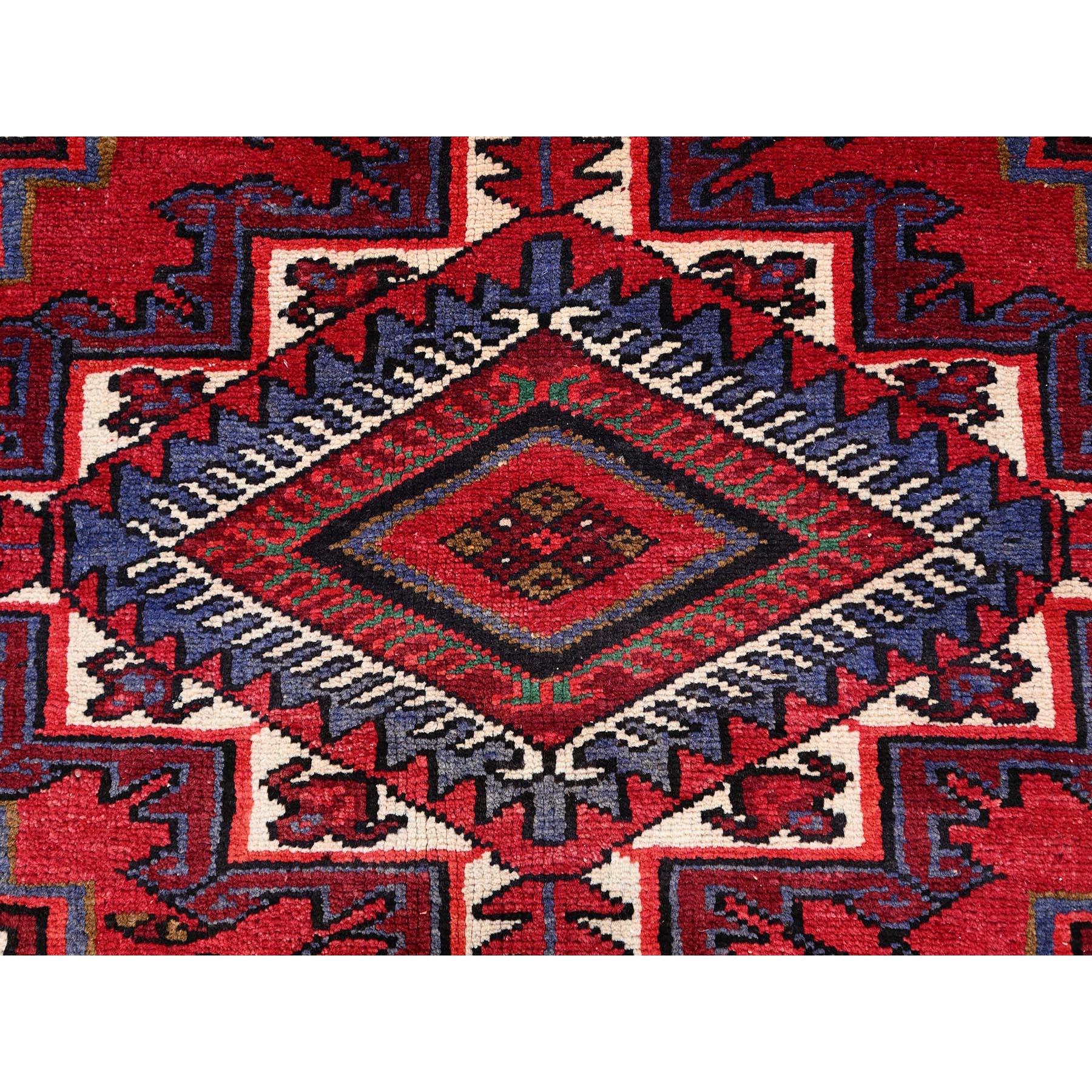 Red Vintage Persian Hand knotted Heriz Distressed Clean Pure Wool Oriental Rug For Sale 3