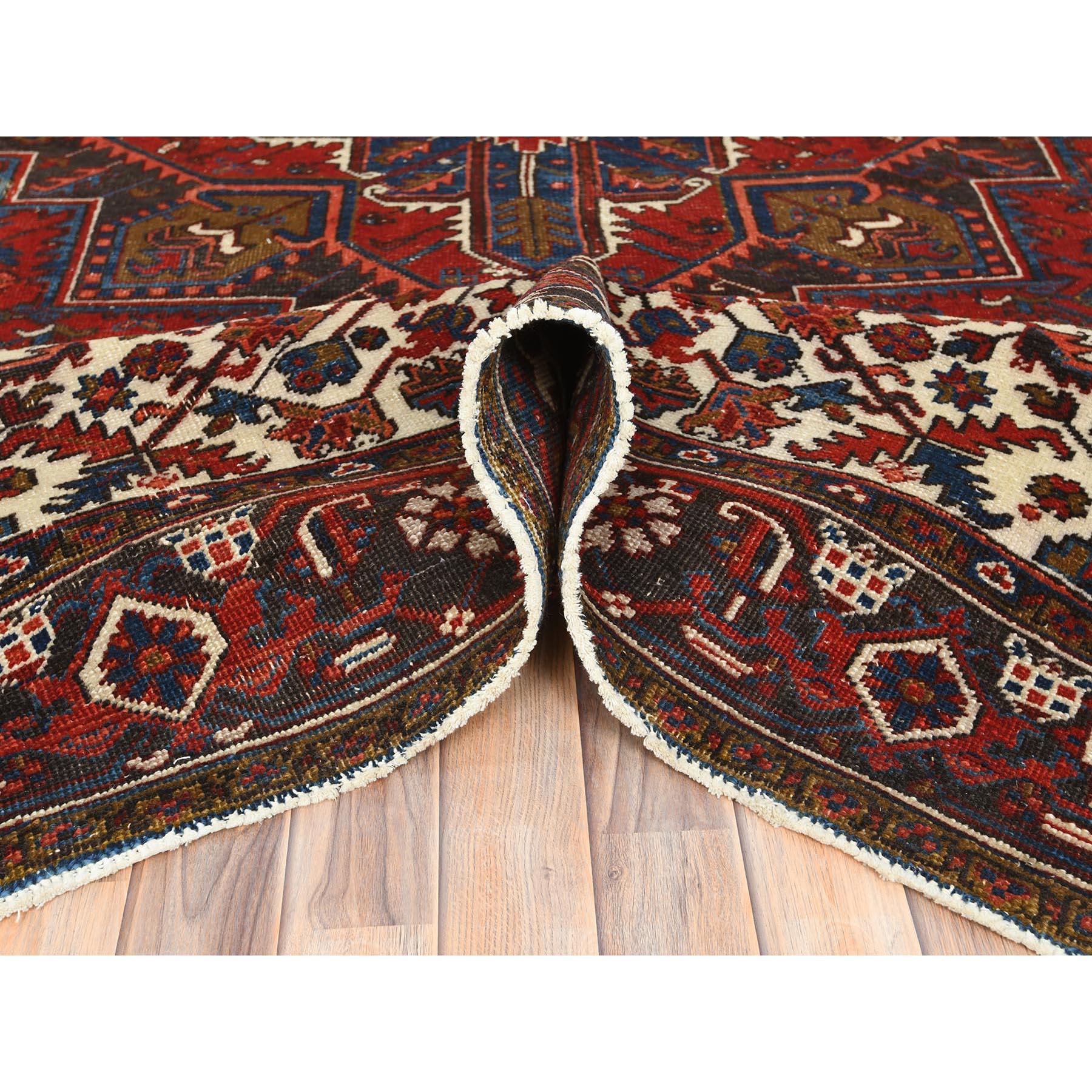 Mid-20th Century Red Vintage Persian Heriz Abrash Hand Knotted Good Cond Worn Wool Cleaned Rug For Sale