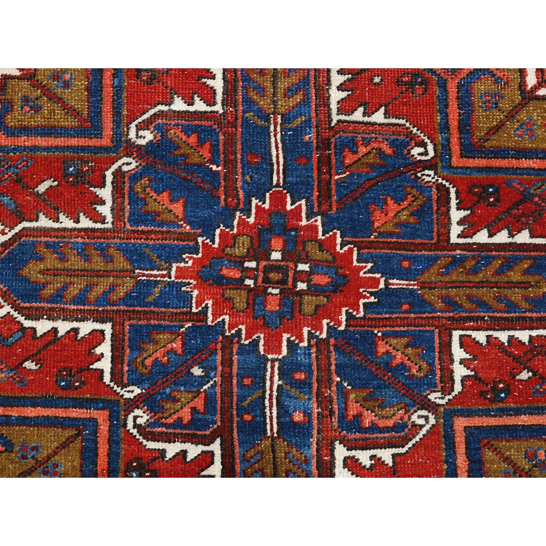 Red Vintage Persian Heriz Abrash Hand Knotted Good Cond Worn Wool Cleaned Rug For Sale 3