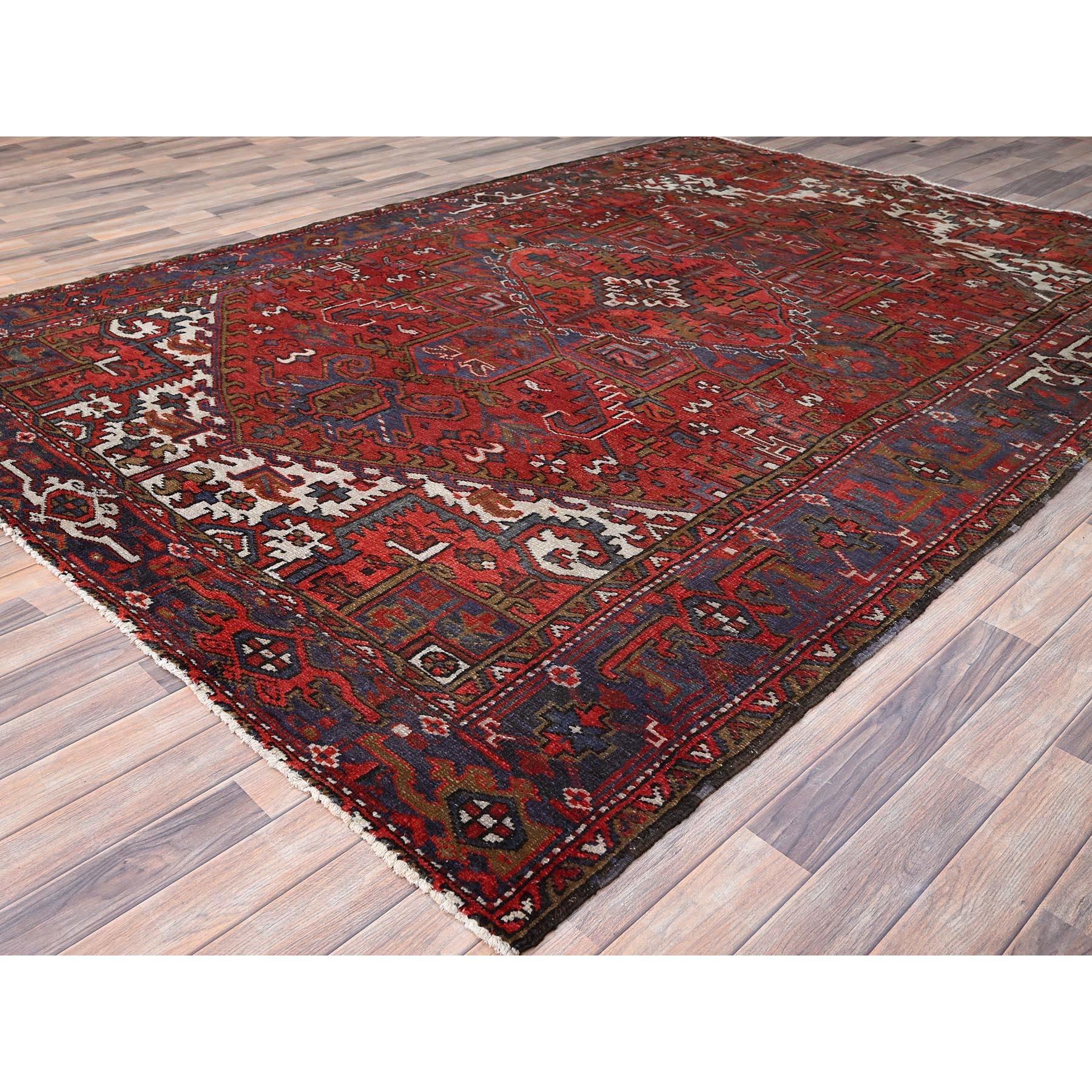 Red Vintage Persian Heriz Design Abrash Geometric Pattern Wool Hand Knotted Rug In Excellent Condition For Sale In Carlstadt, NJ