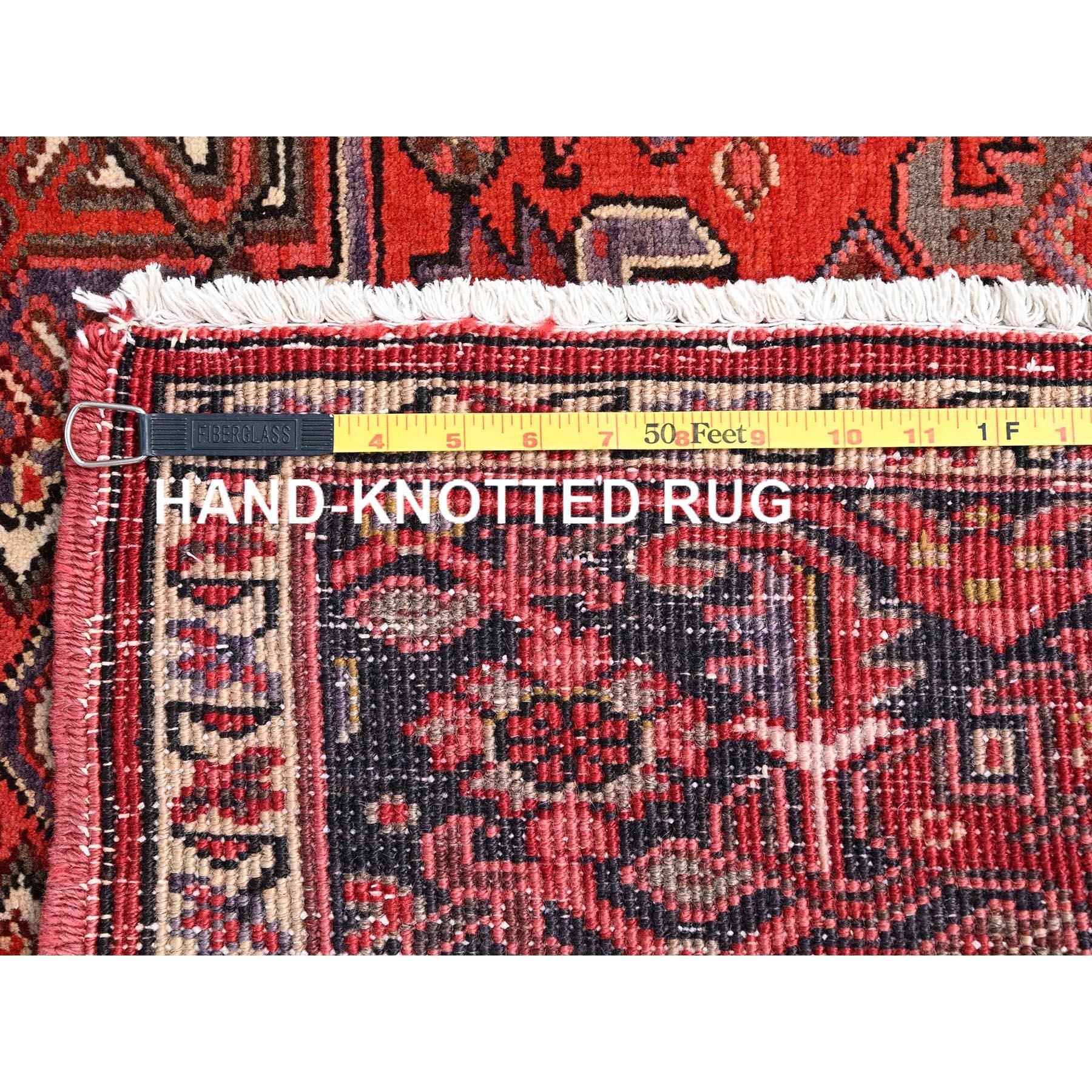 Red Vintage Persian Heriz Design Rustic Look Clean Abrash Wool Hand Knotted Rug For Sale 6