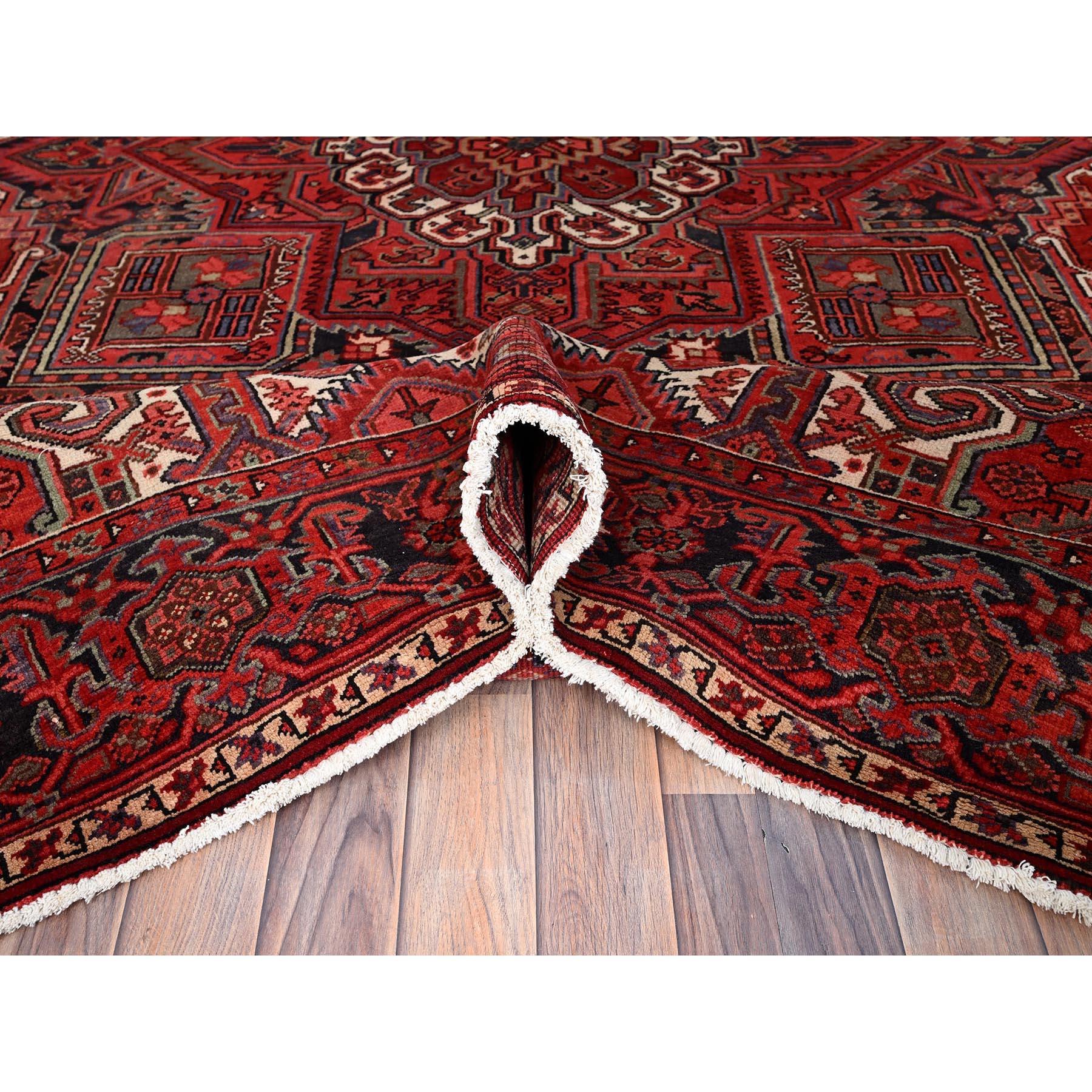 Mid-20th Century Red Vintage Persian Heriz Design Rustic Look Clean Abrash Wool Hand Knotted Rug For Sale