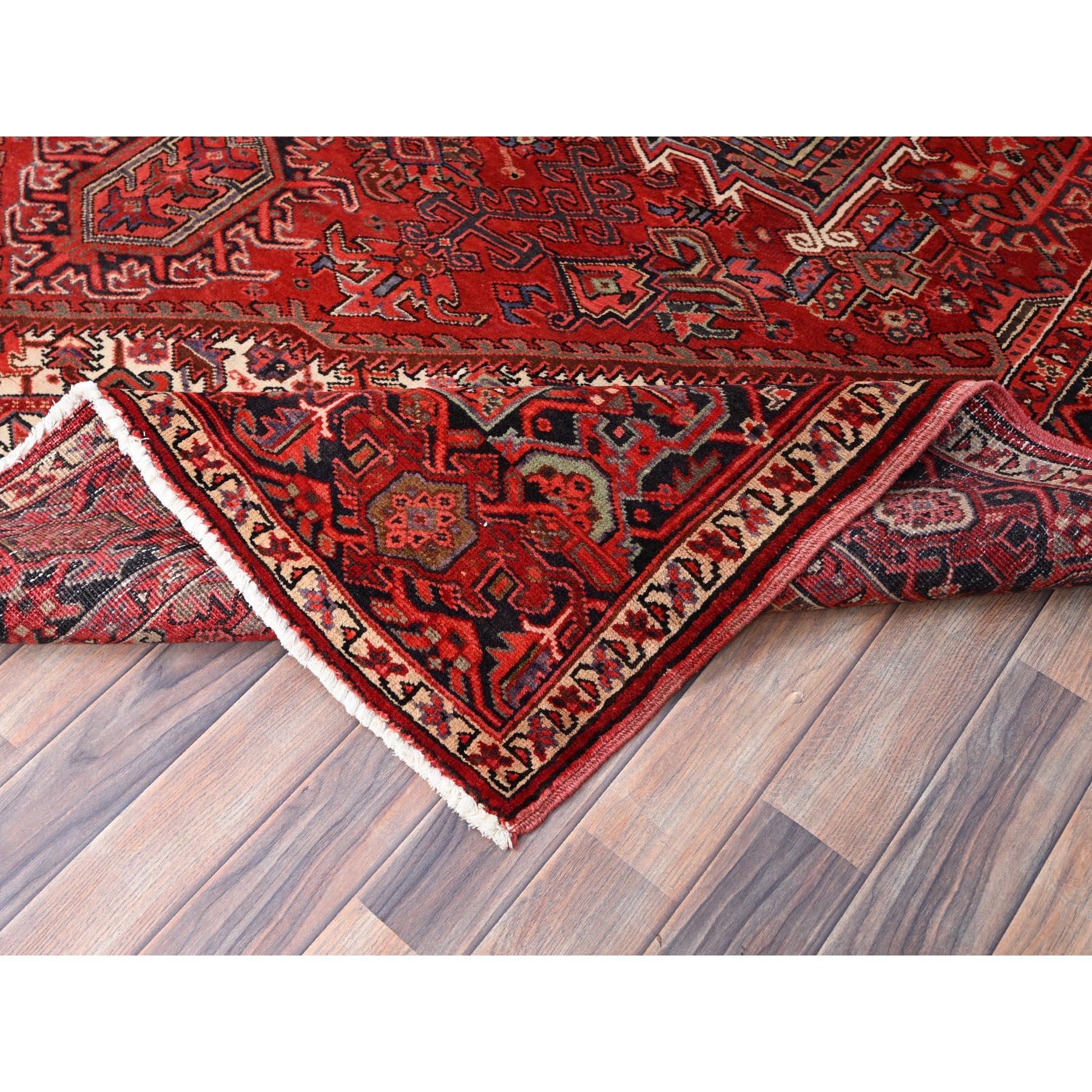 Red Vintage Persian Heriz Design Rustic Look Clean Abrash Wool Hand Knotted Rug For Sale 1