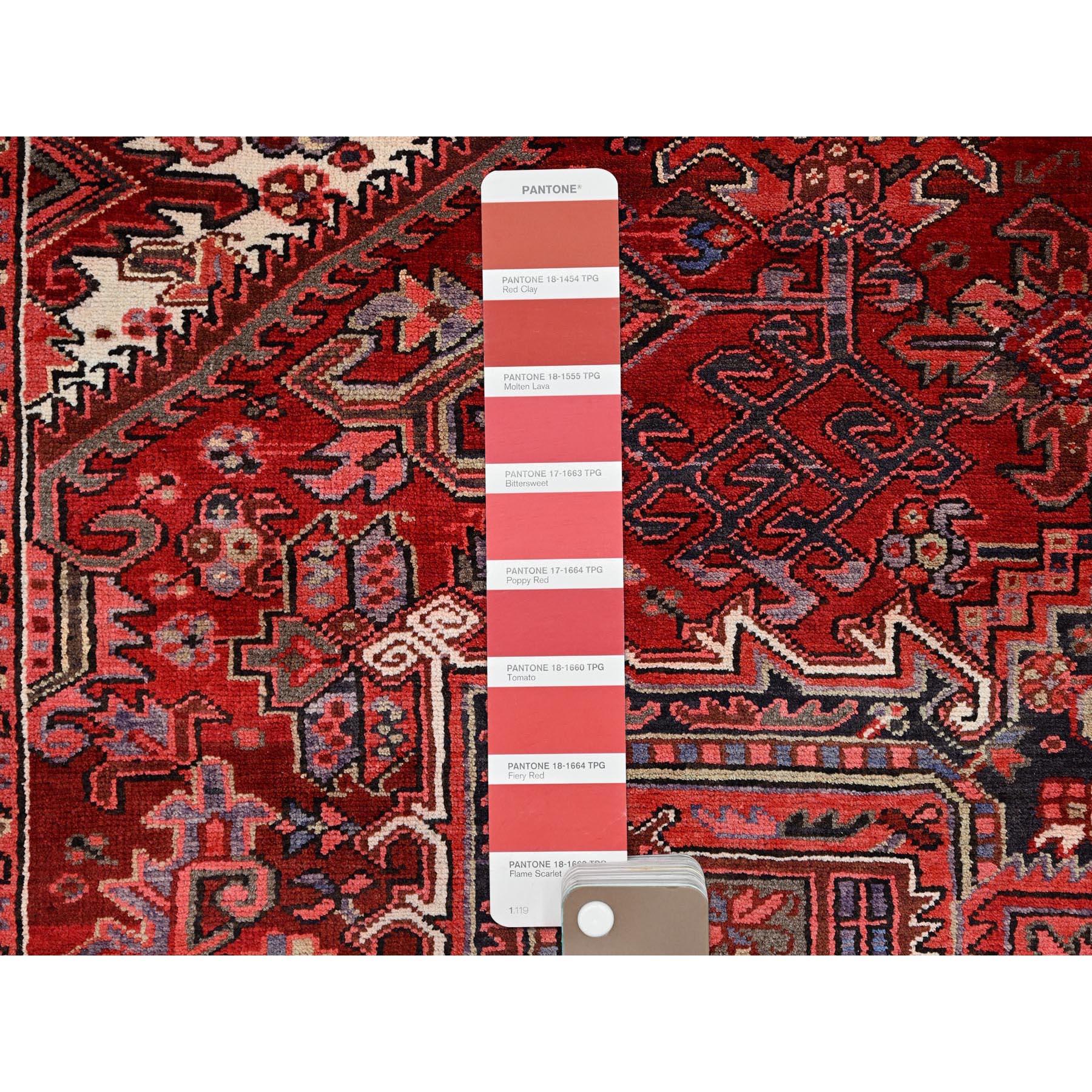 Red Vintage Persian Heriz Design Rustic Look Clean Abrash Wool Hand Knotted Rug For Sale 2