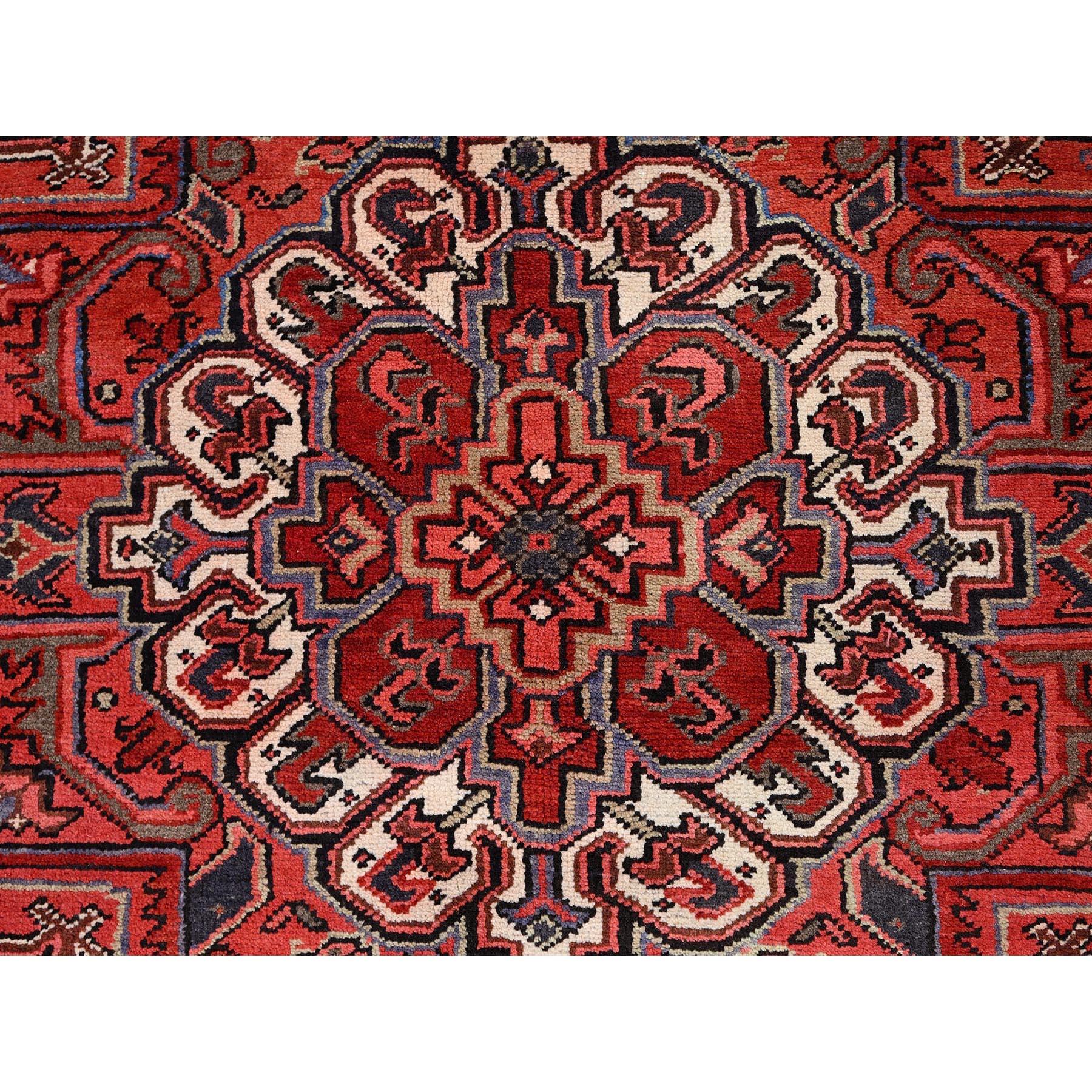 Red Vintage Persian Heriz Design Rustic Look Clean Abrash Wool Hand Knotted Rug For Sale 3