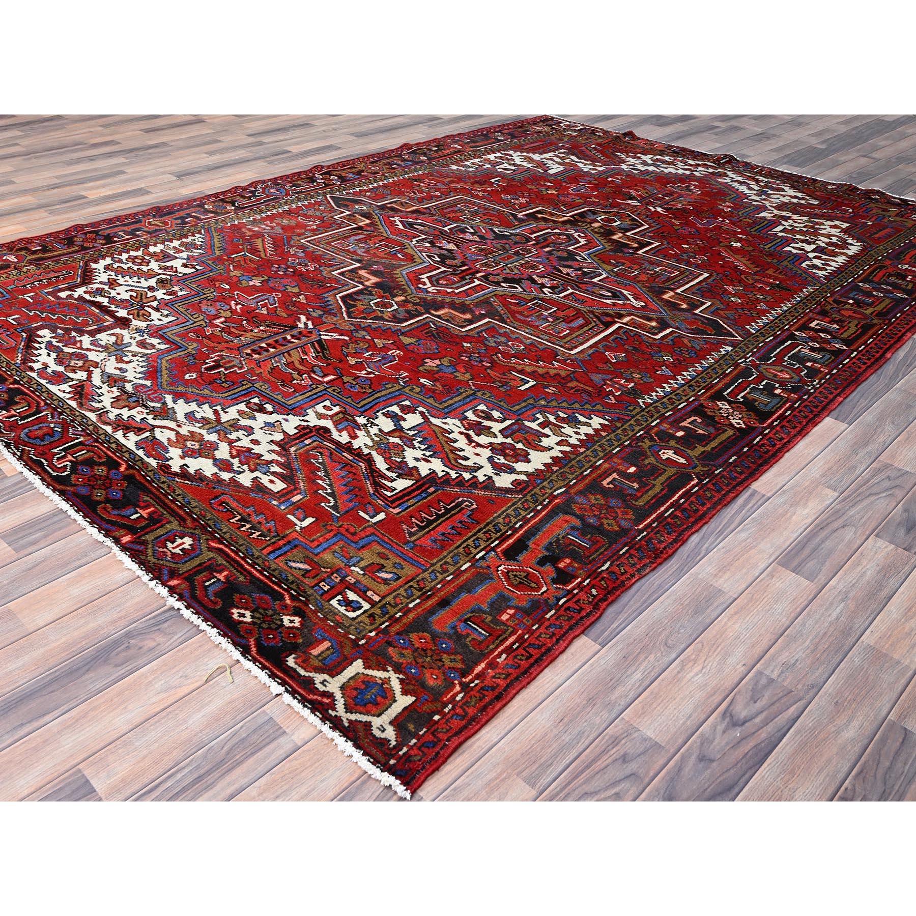 Red Vintage Persian Heriz Even Wear Pure Wool Hand Knotted Sides Cleaned Rug In Good Condition For Sale In Carlstadt, NJ
