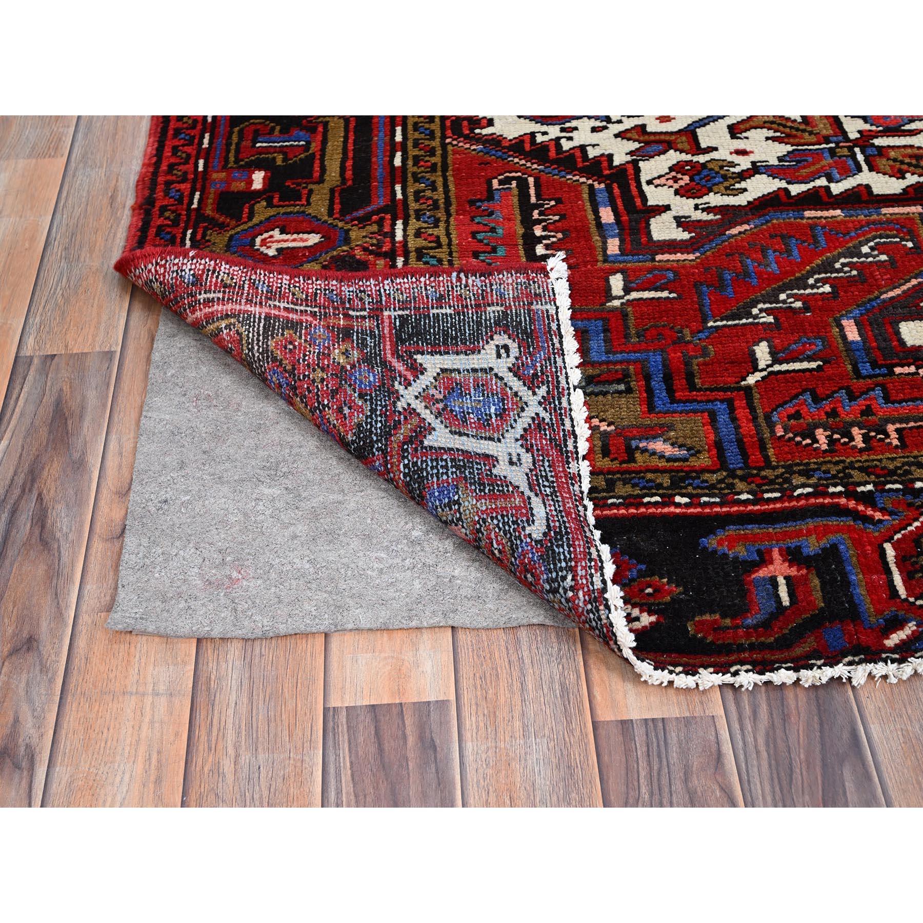 Mid-20th Century Red Vintage Persian Heriz Even Wear Pure Wool Hand Knotted Sides Cleaned Rug For Sale