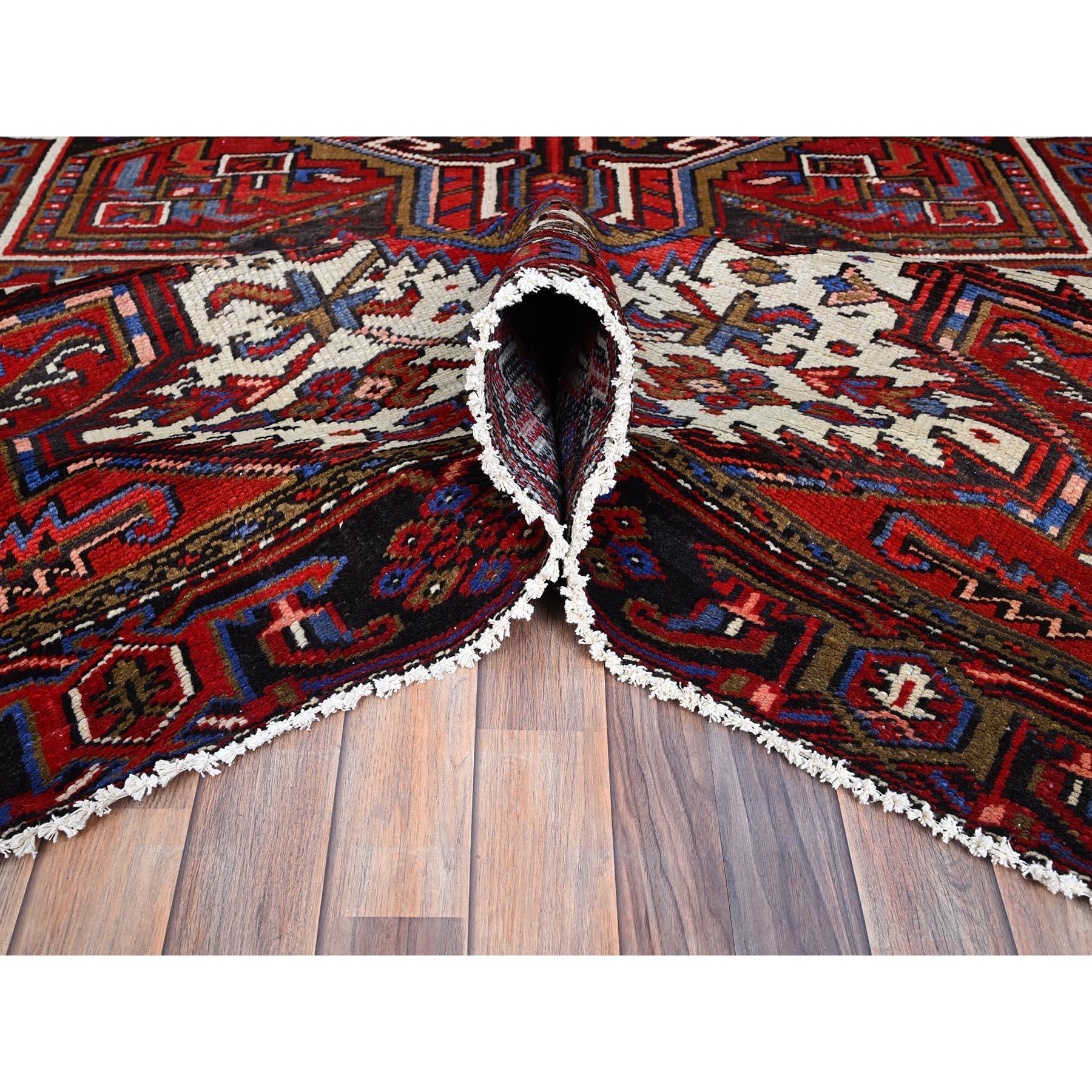 Red Vintage Persian Heriz Even Wear Pure Wool Hand Knotted Sides Cleaned Rug For Sale 1