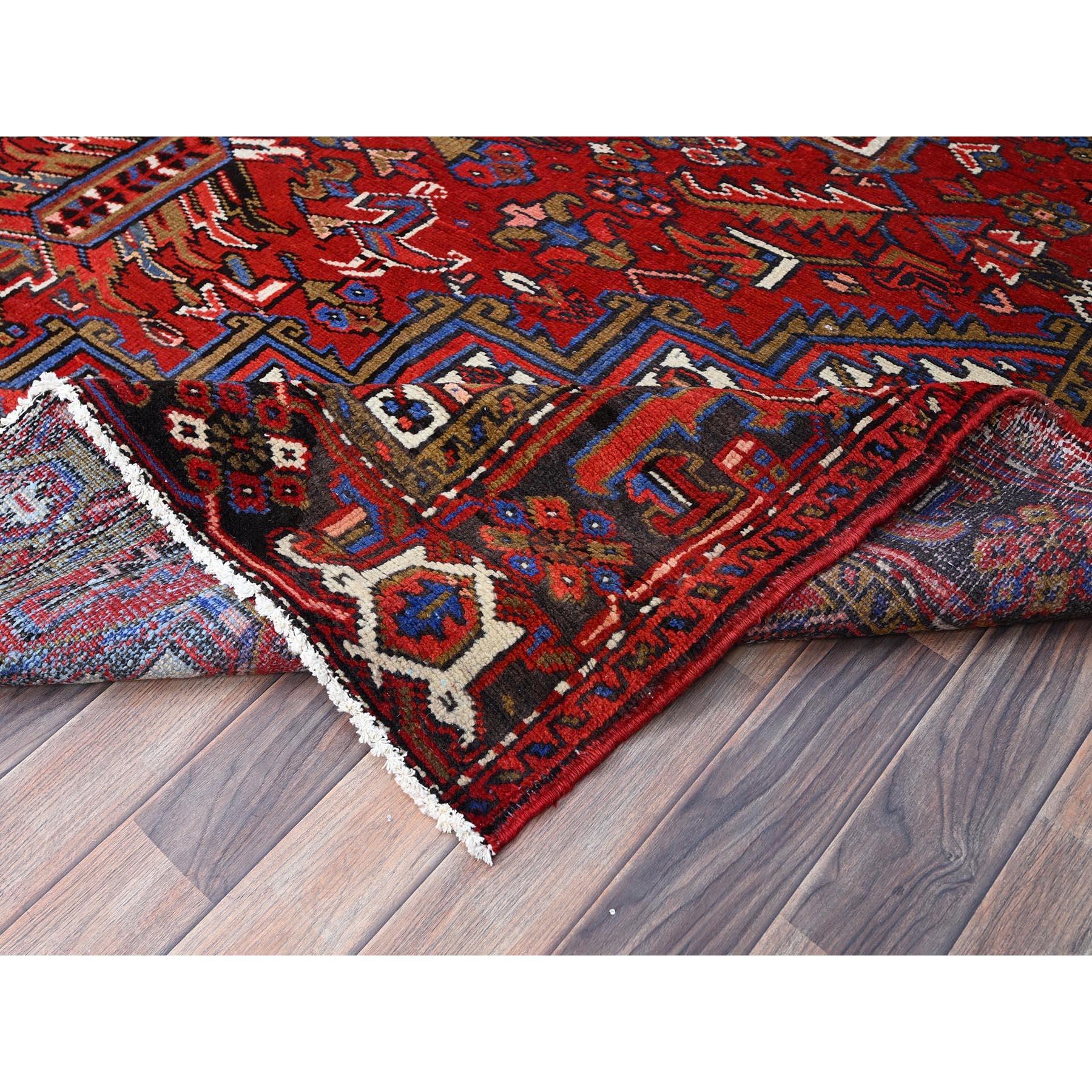 Red Vintage Persian Heriz Even Wear Pure Wool Hand Knotted Sides Cleaned Rug For Sale 2