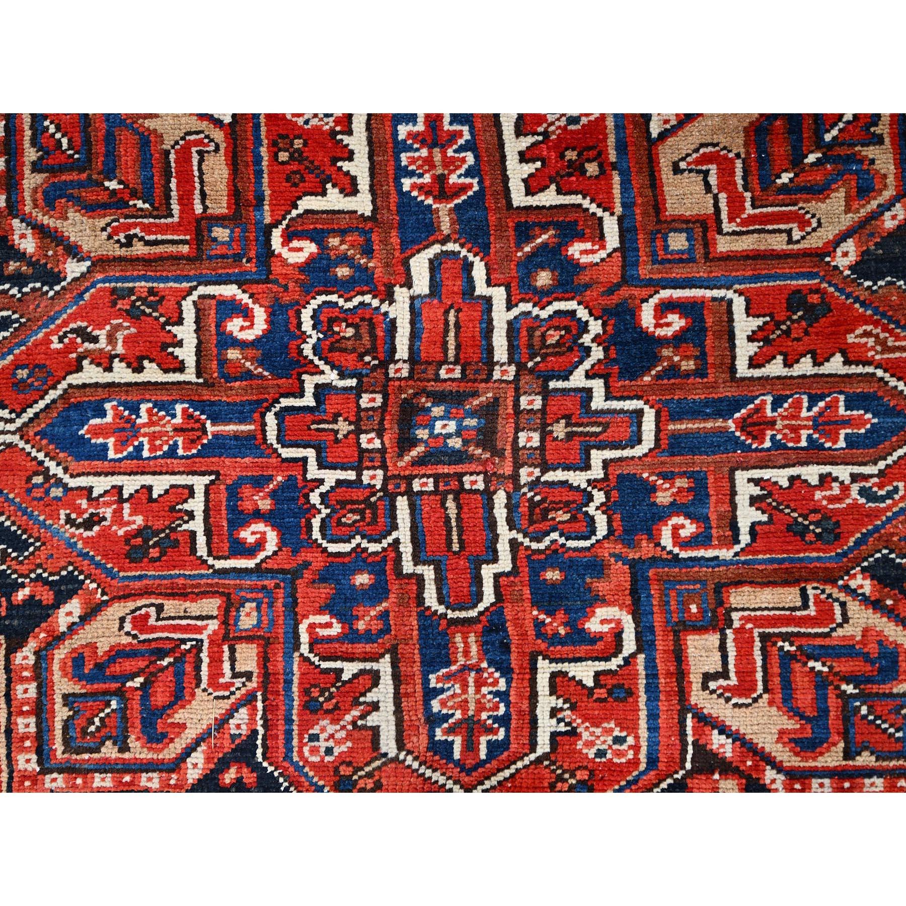 Red Vintage Persian Heriz Evenly Worn Pure Wool Hand Knotted Sides Cleaned Rug For Sale 4