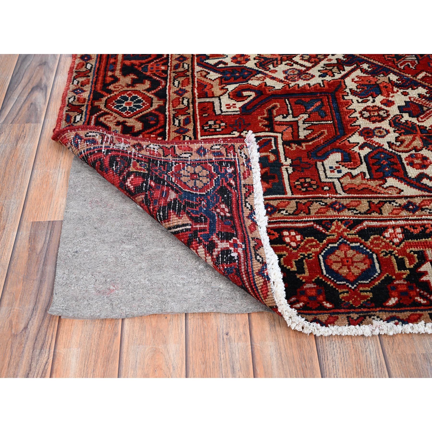Mid-20th Century Red Vintage Persian Heriz Evenly Worn Pure Wool Hand Knotted Sides Cleaned Rug For Sale