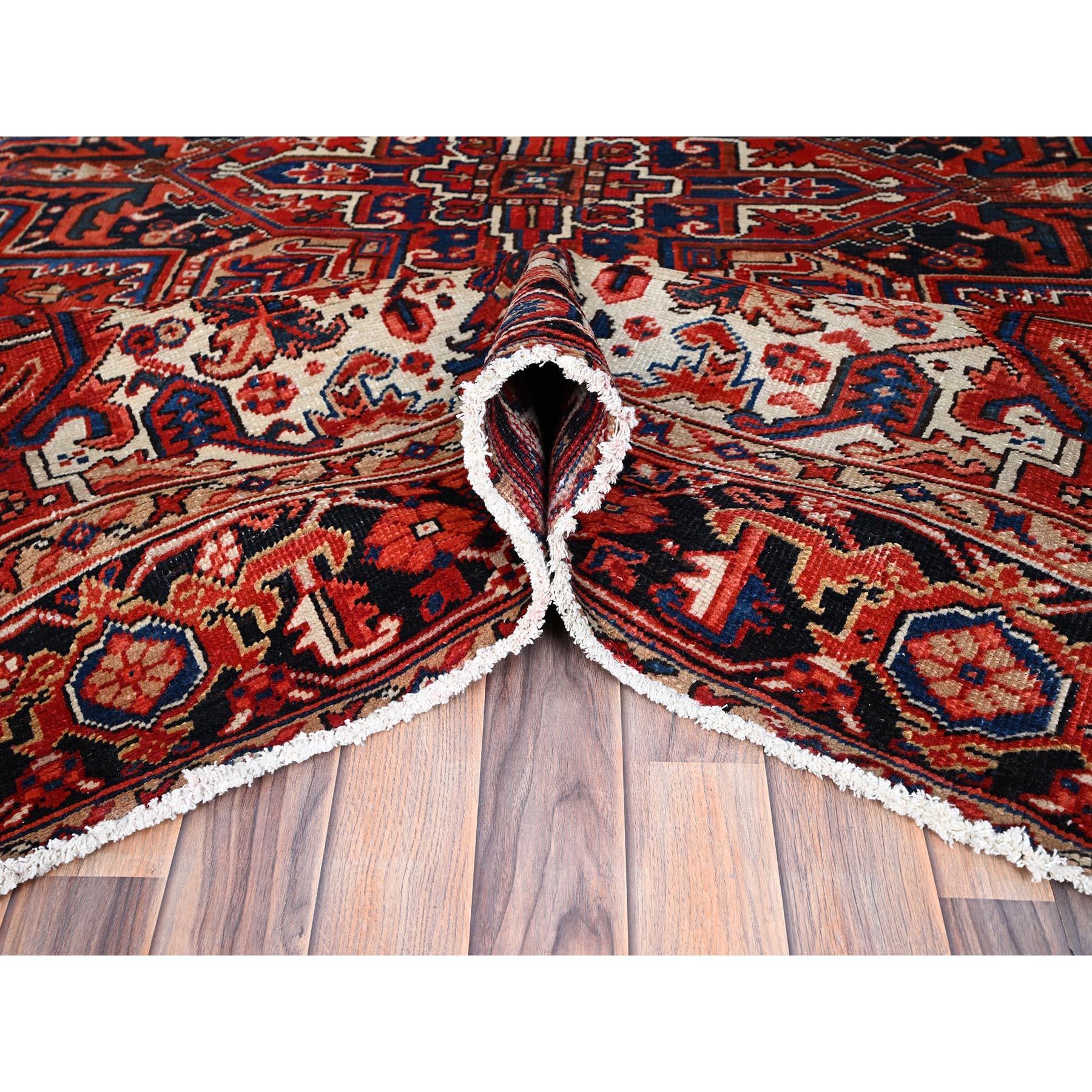 Red Vintage Persian Heriz Evenly Worn Pure Wool Hand Knotted Sides Cleaned Rug For Sale 1