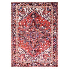 Roter persischer Heriz-Teppich aus reiner Wolle, handgeknüpft, mit sauberen Seiten, Vintage