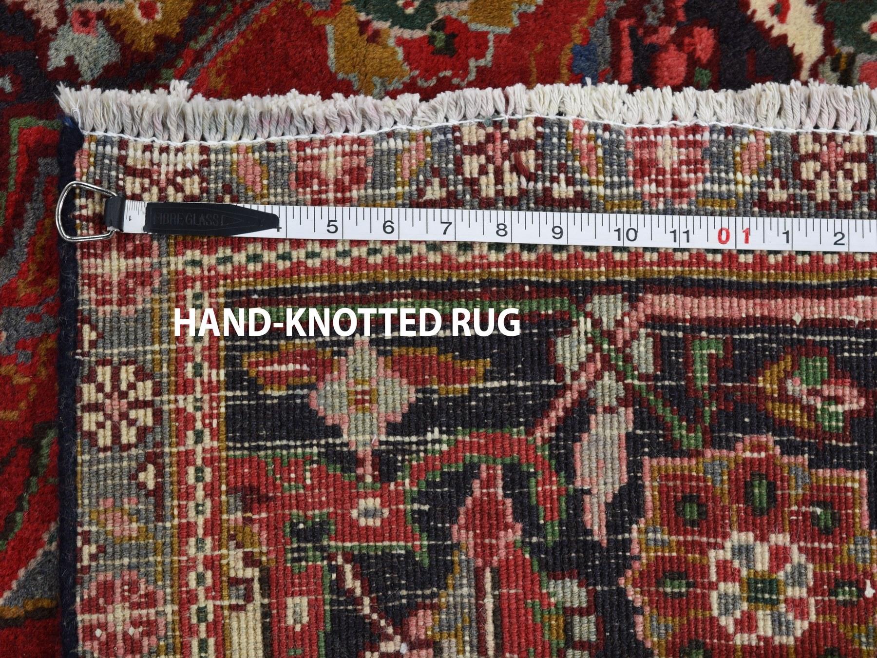 Red, Vintage Persian Heriz Flower Design Hand Knotted Oriental Rug, 7'10