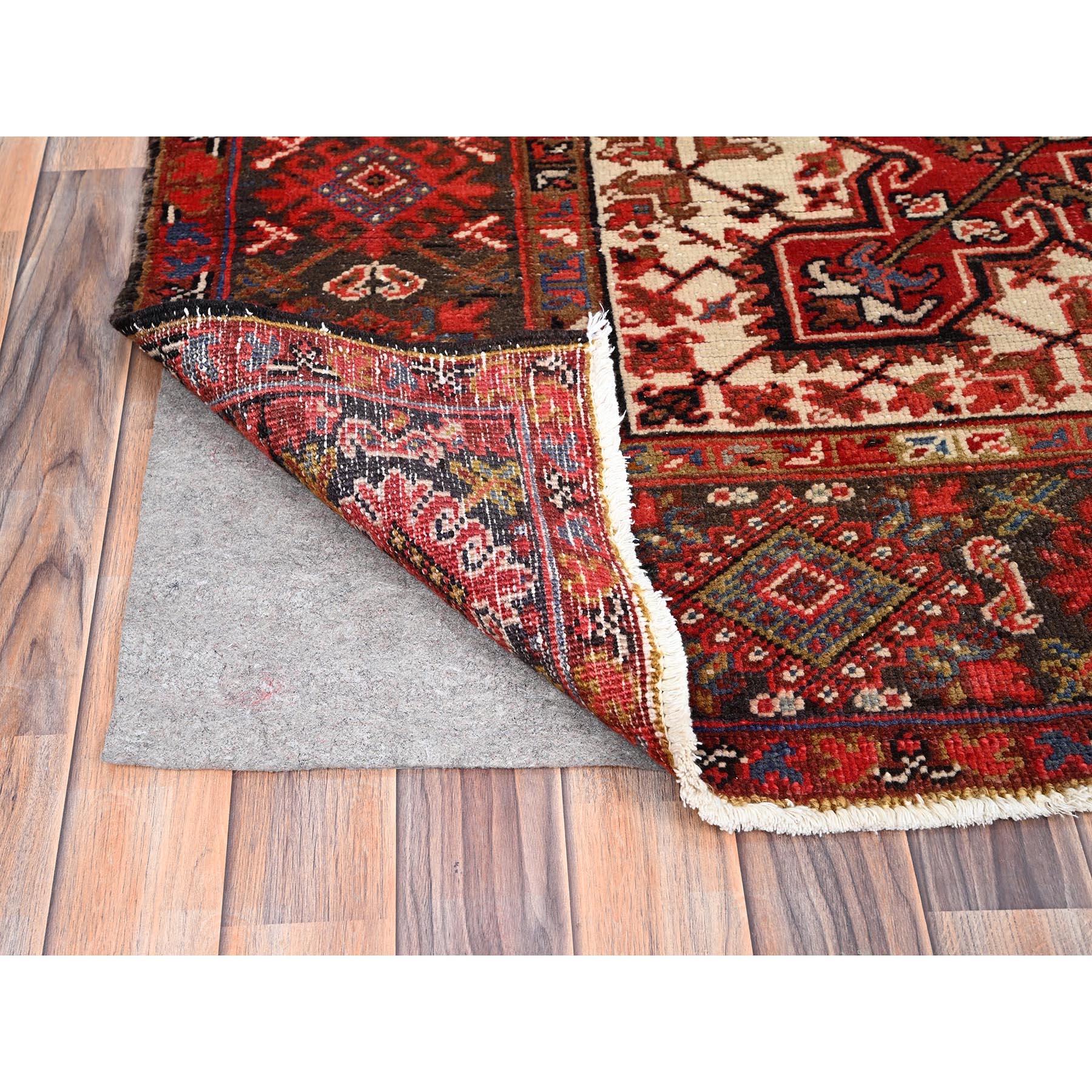 Red Vintage Persian Heriz Geometric Flower Design Hand Knotted Organic Wool Rug In Good Condition For Sale In Carlstadt, NJ