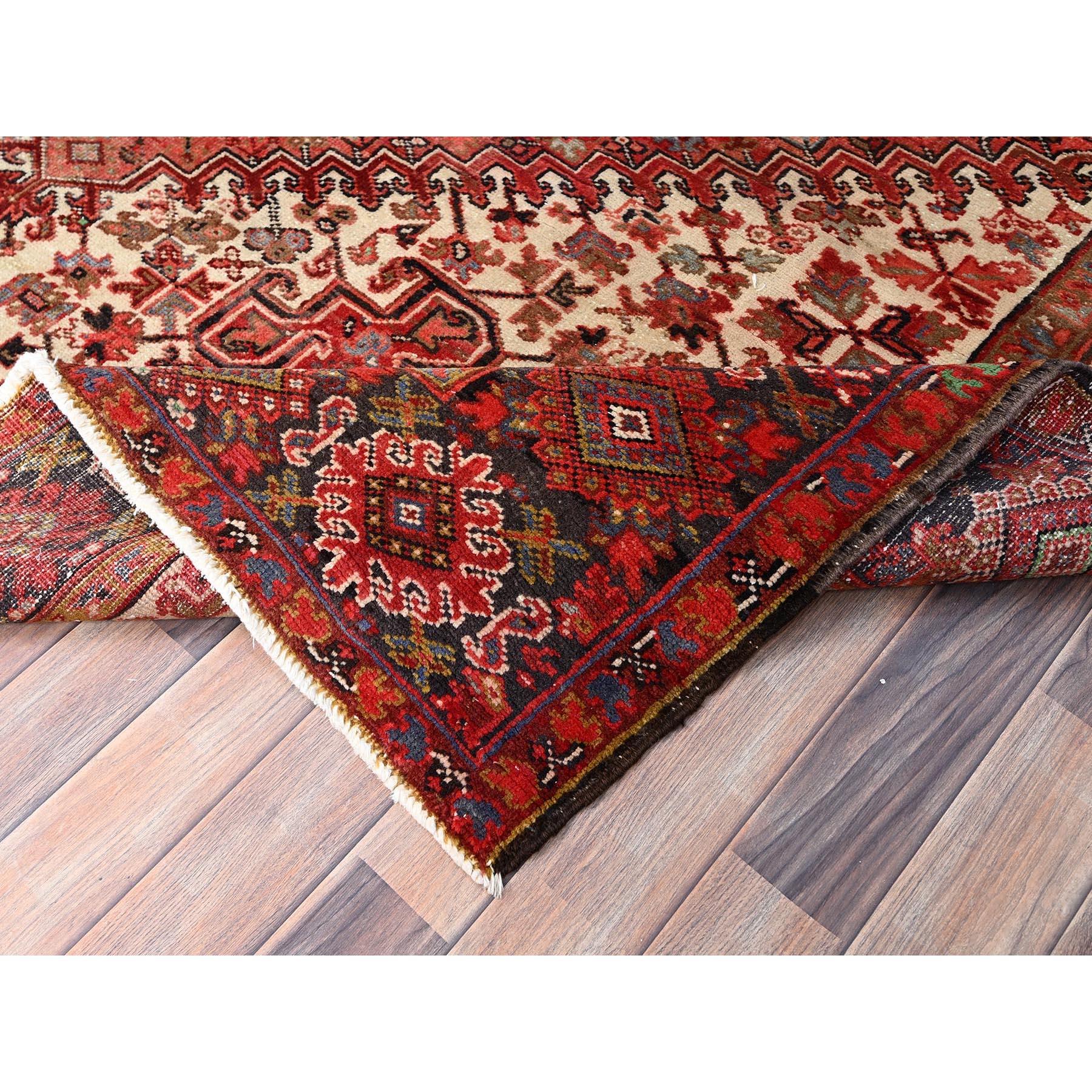 Red Vintage Persian Heriz Geometric Flower Design Hand Knotted Organic Wool Rug For Sale 1