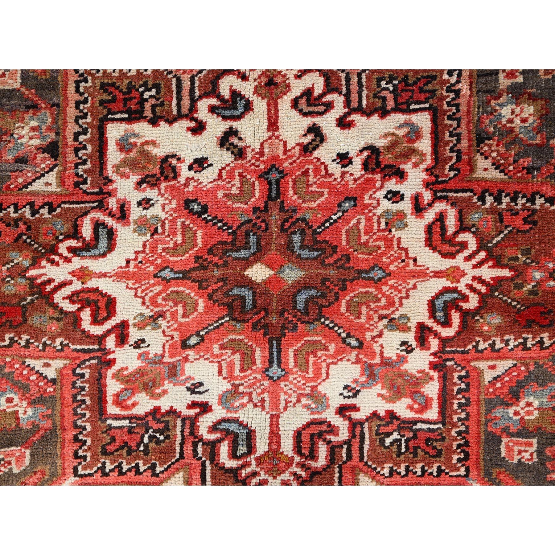 Red Vintage Persian Heriz Geometric Flower Design Hand Knotted Organic Wool Rug For Sale 3