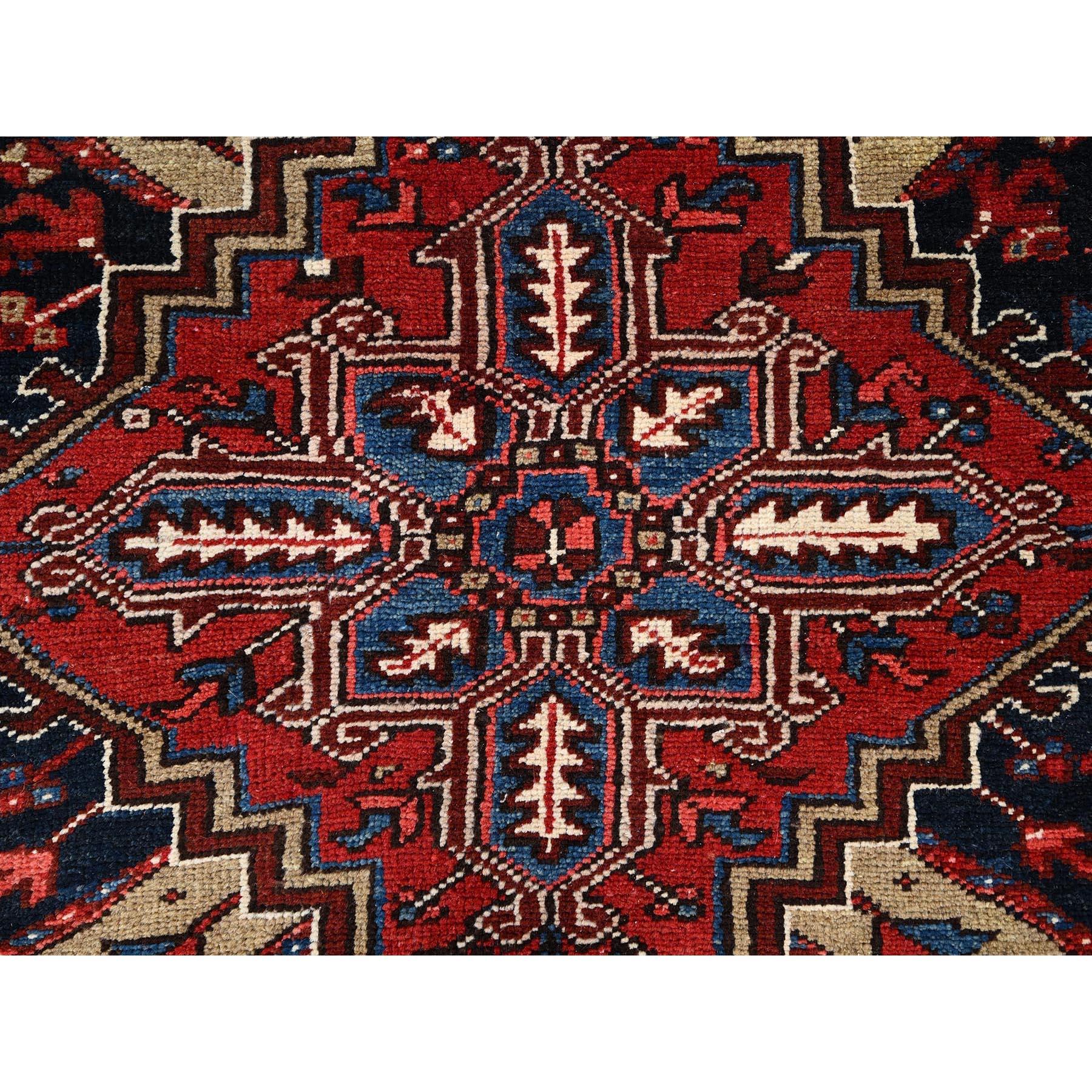 Red Vintage Persian Heriz Geometric Medallions Vibrant Wool Hand Knotted Rug For Sale 4