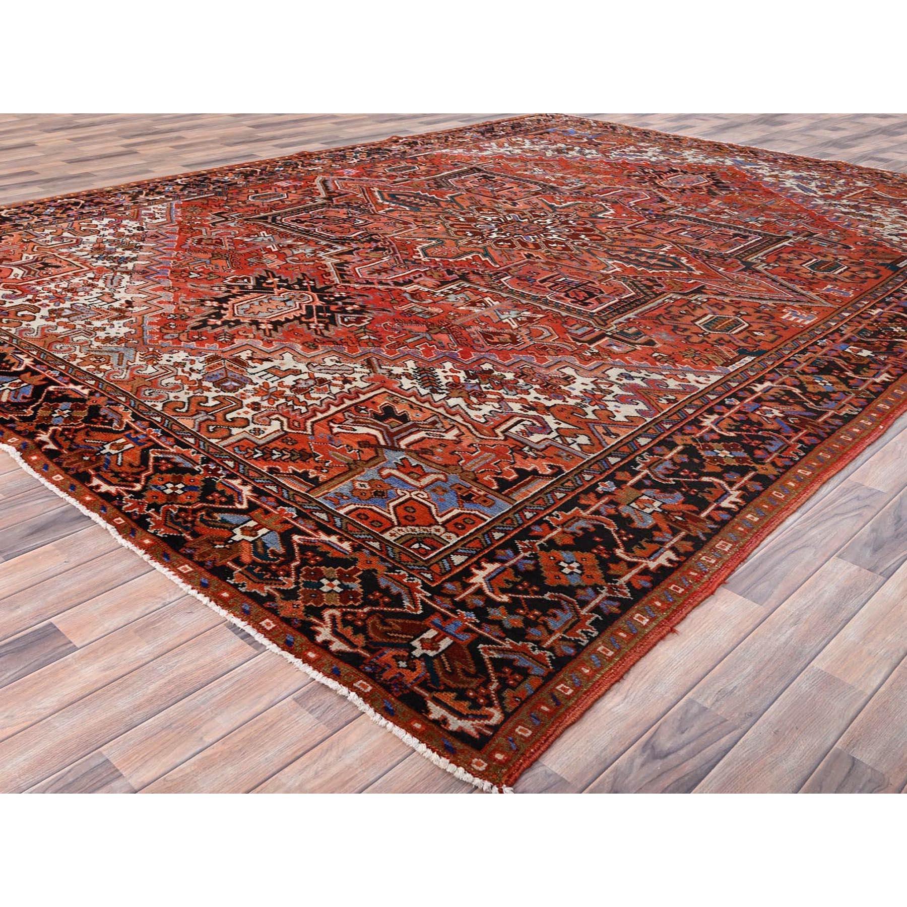 Red Vintage Persian Heriz Good Condition Rustic Feel Worn Wool Hand Knotted Rug In Good Condition In Carlstadt, NJ