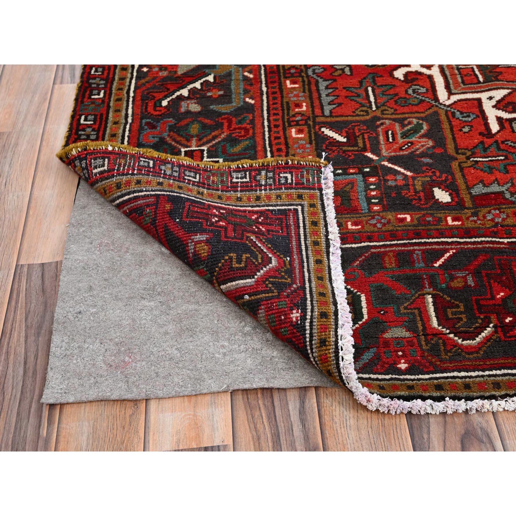Mid-20th Century Red Vintage Persian Heriz Good Condition Rustic Feel Worn Wool Hand Knotted Rug For Sale